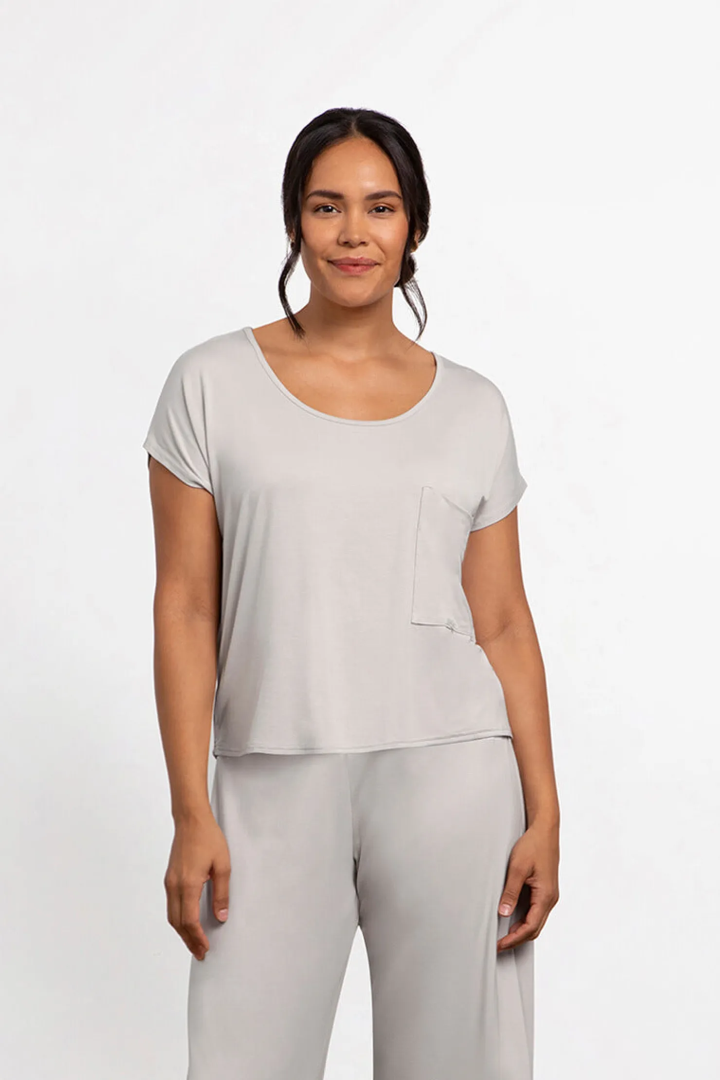 Sympli Tops>Bamboo Dolman Pocket Top Chino