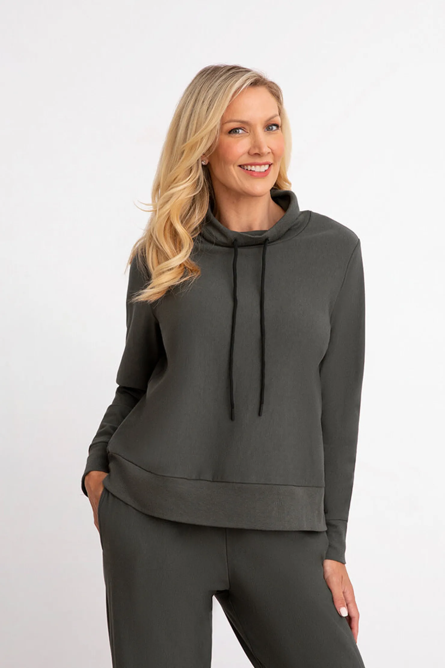 Sympli Tops>Bamboo Fleece Sweatshirt Long Sleeve Raven