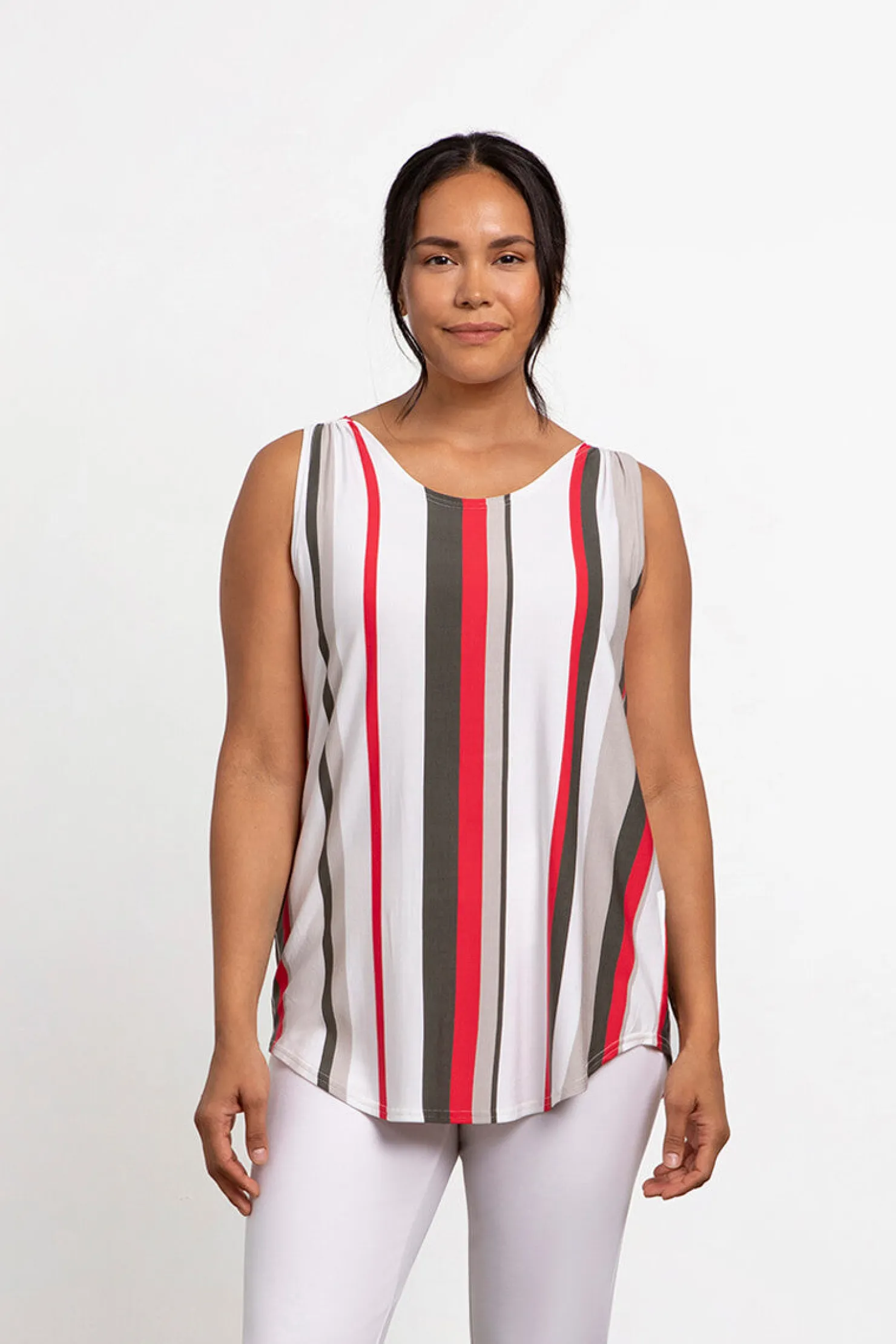 Sympli Tops>Bamboo Gather Tank WhiteMulti
