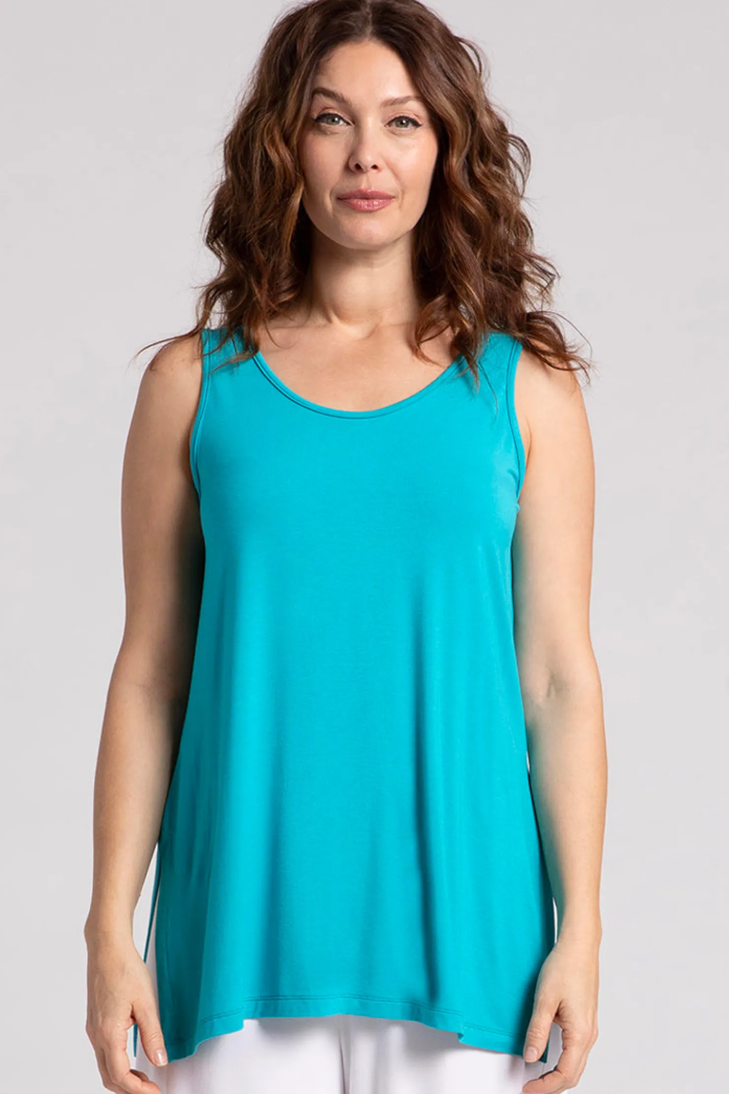 Sympli Tops>Bamboo Reversible Go To Tank Turquoise