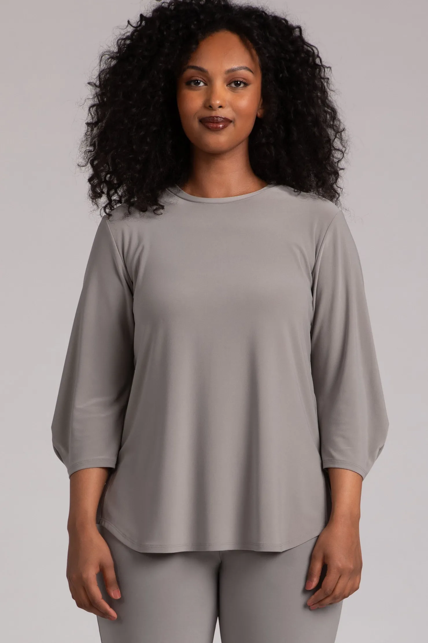 Sympli Tops>Classic Fit Lantern Top Taupe