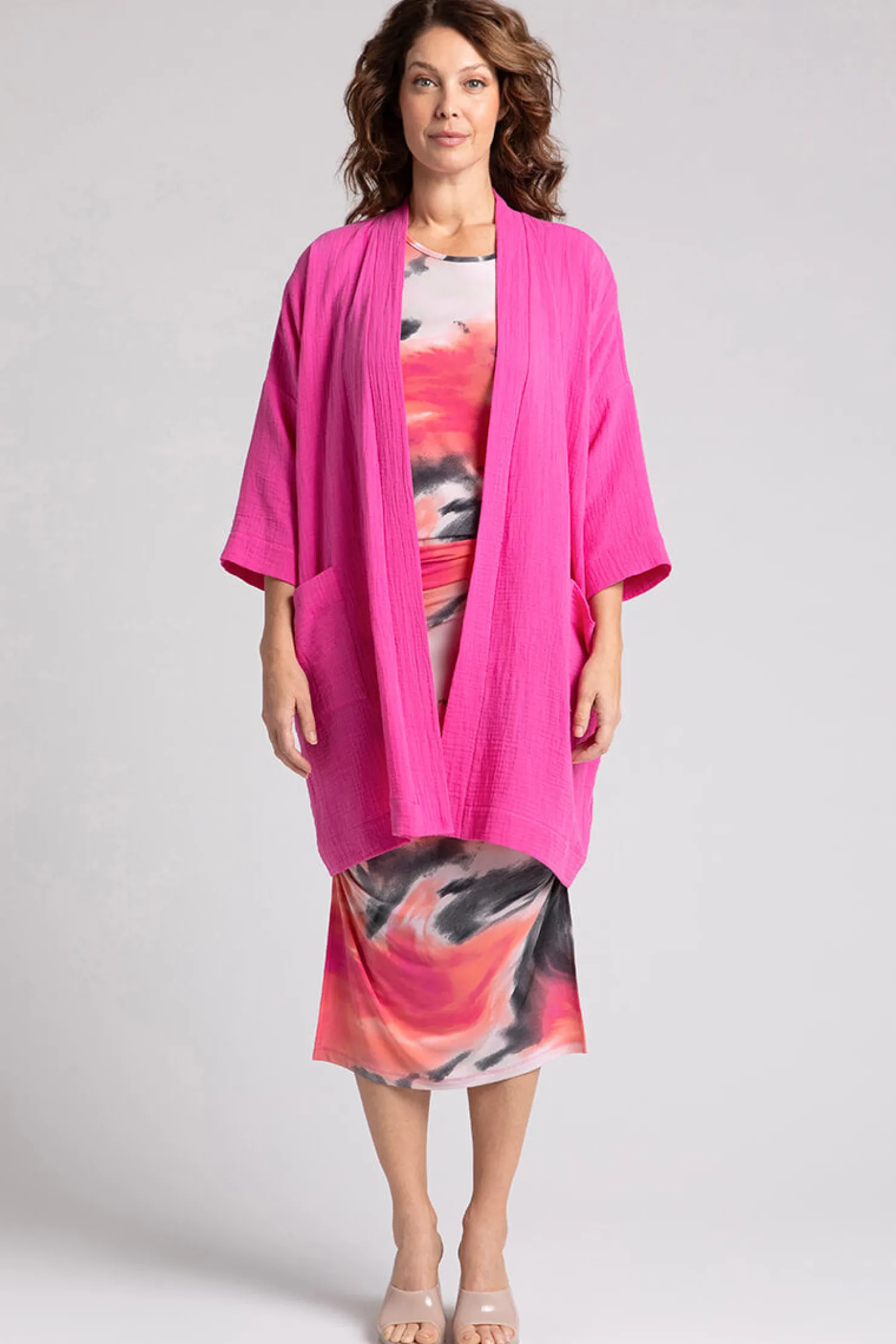 Sympli Sweaters & Cardigans>Cotton Gauze Long Cardigan Peony