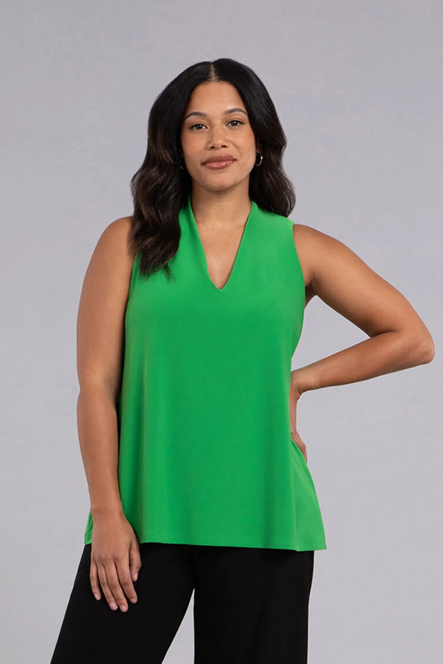 Sympli Tops>Deep V Trapeze Tank KellyGreen
