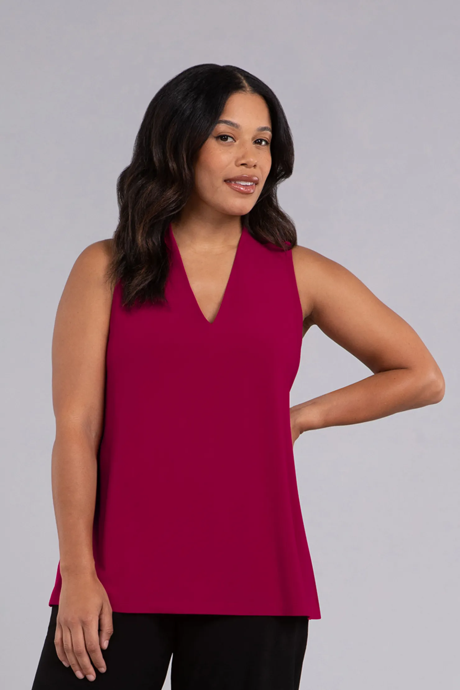Sympli Tops>Deep V Trapeze Tank Magenta