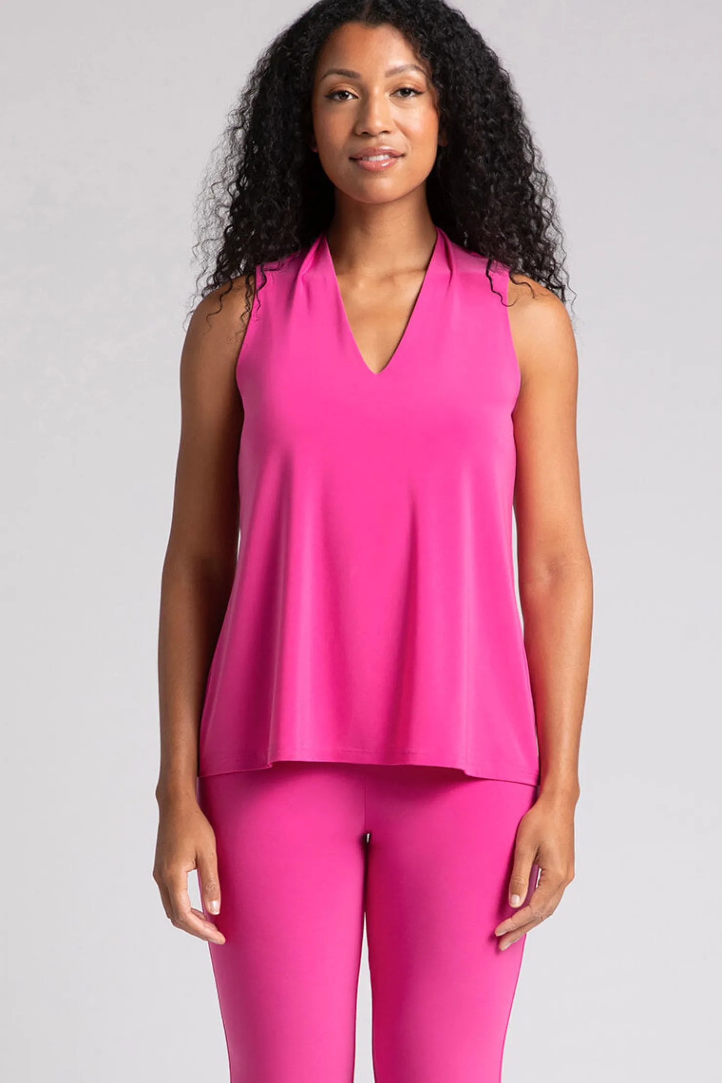 Sympli Tops>Deep V Trapeze Tank Peony