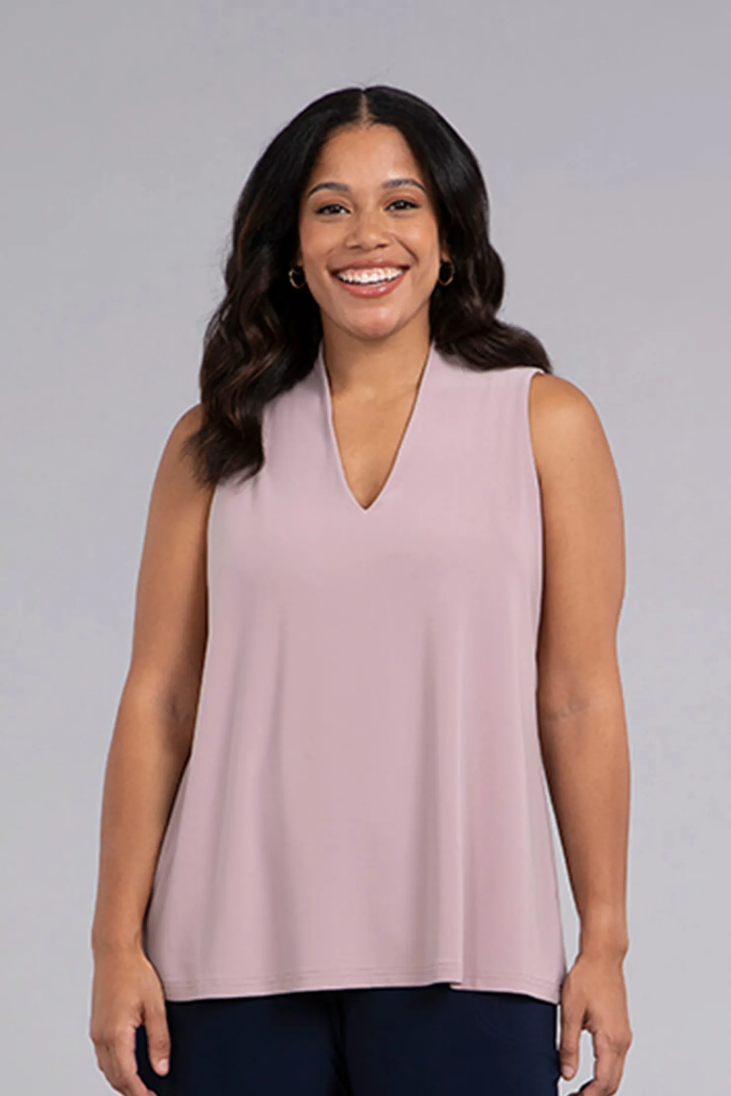 Sympli Tops>Deep V Trapeze Tank DustyRose