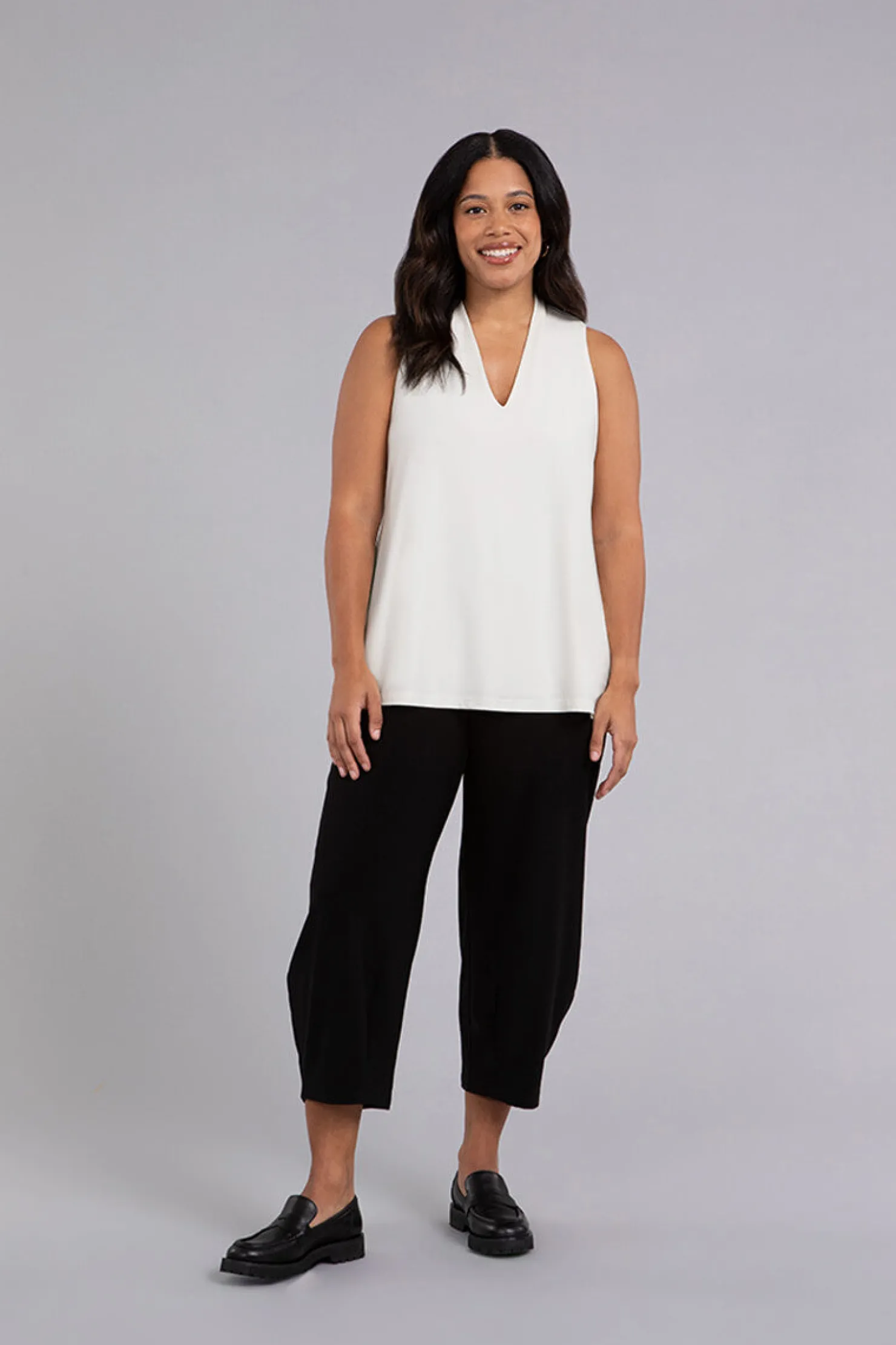 Sympli Tops>Deep V Trapeze Tank Ivory