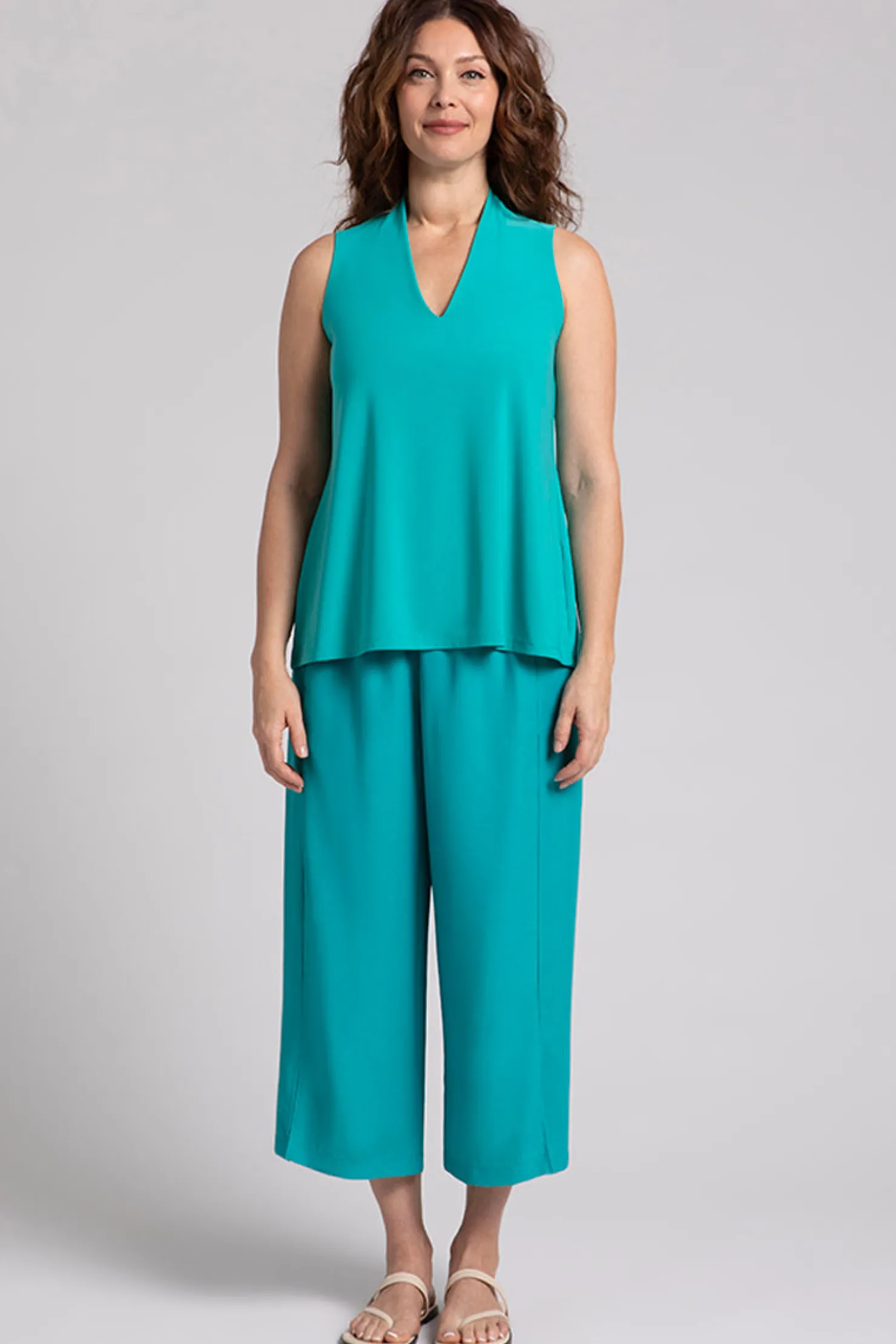 Sympli Tops>Deep V Trapeze Tank Gem