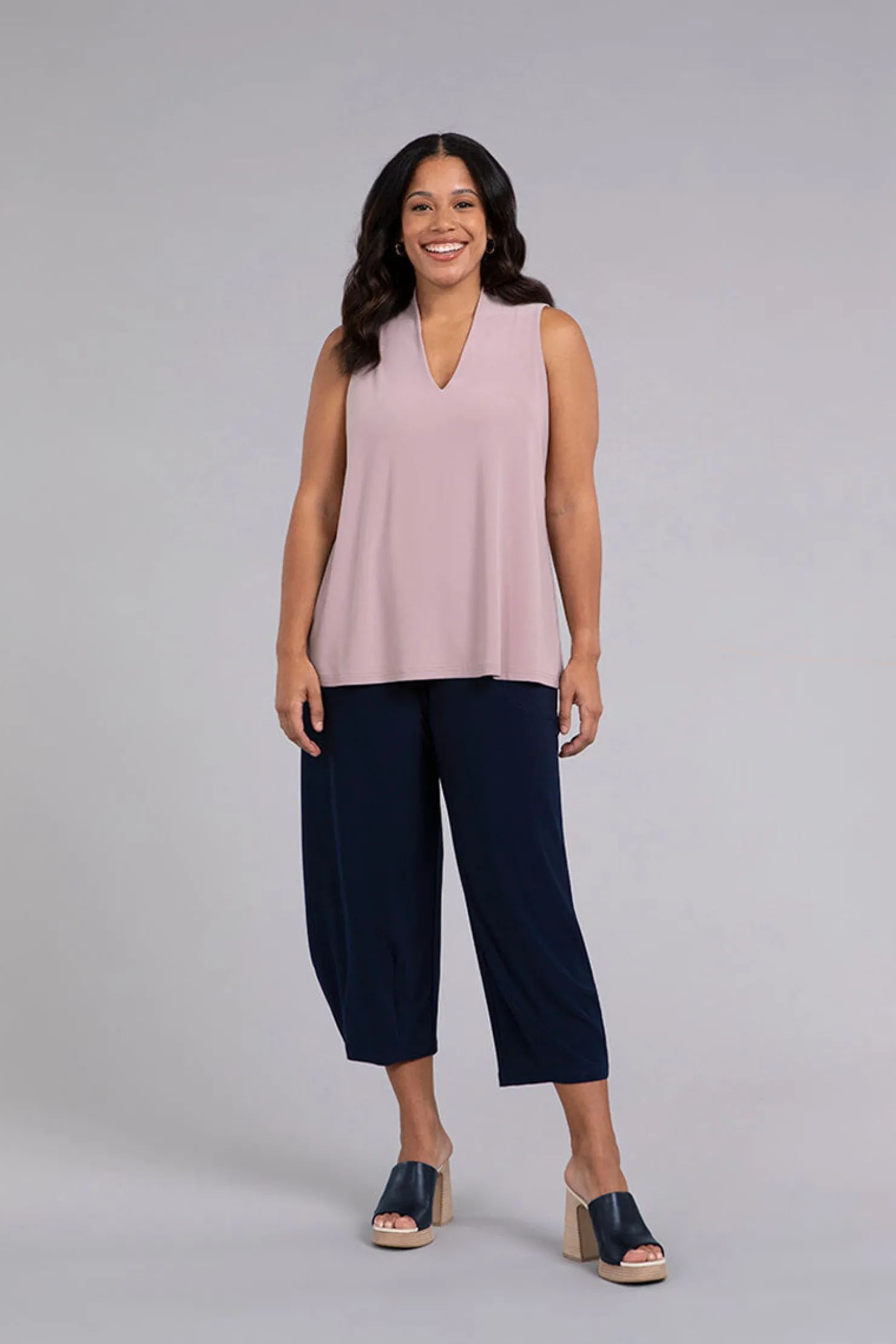 Sympli Tops>Deep V Trapeze Tank DustyRose