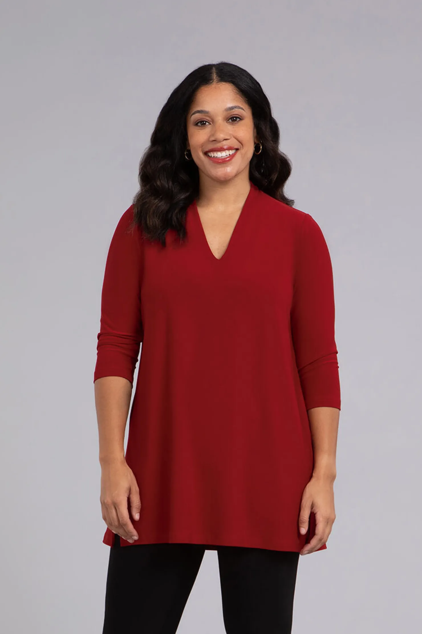 Sympli Tops>Deep V Tunic Red