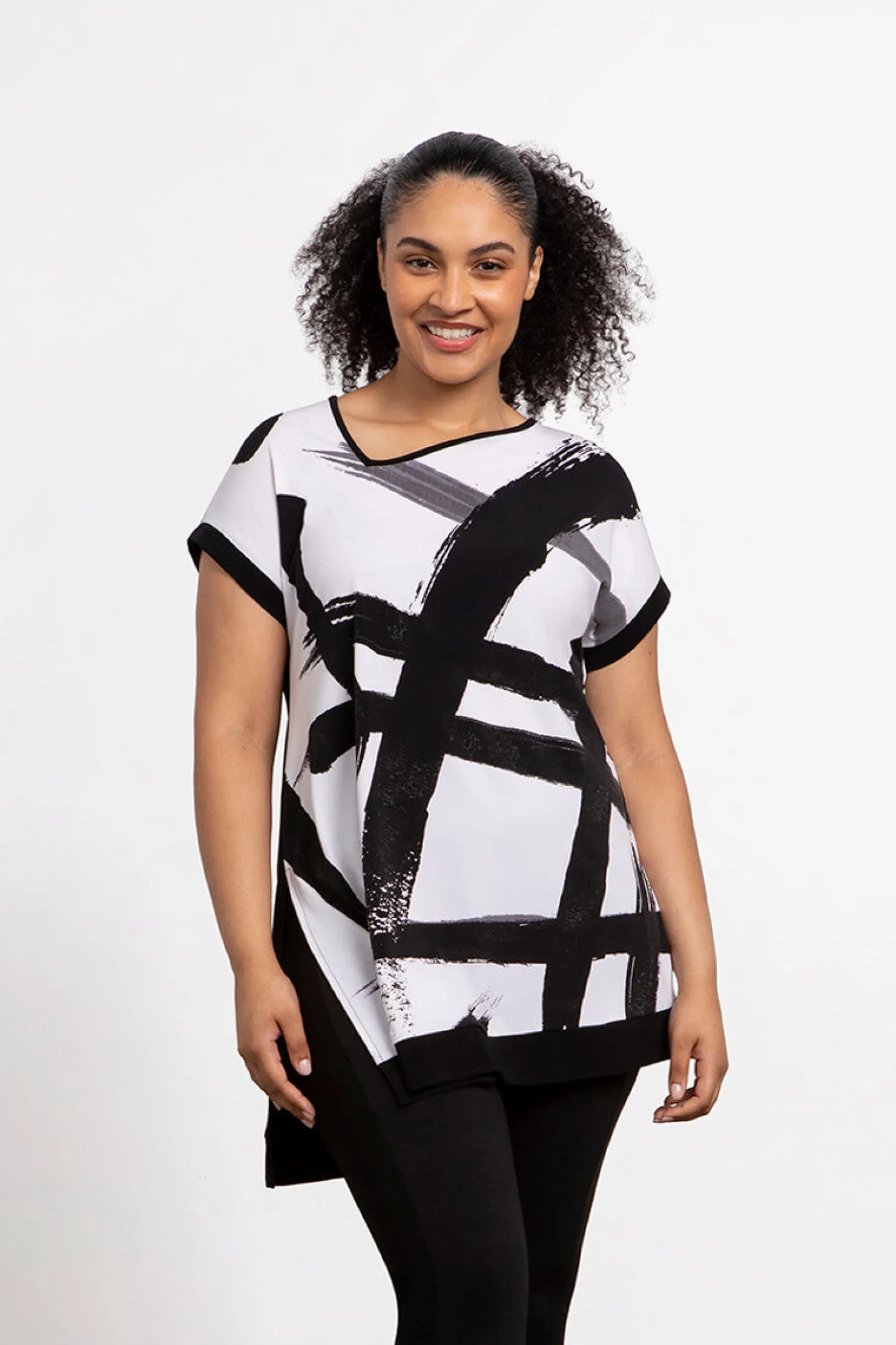 Sympli Tops>Dolman Angle Tunic Abstract