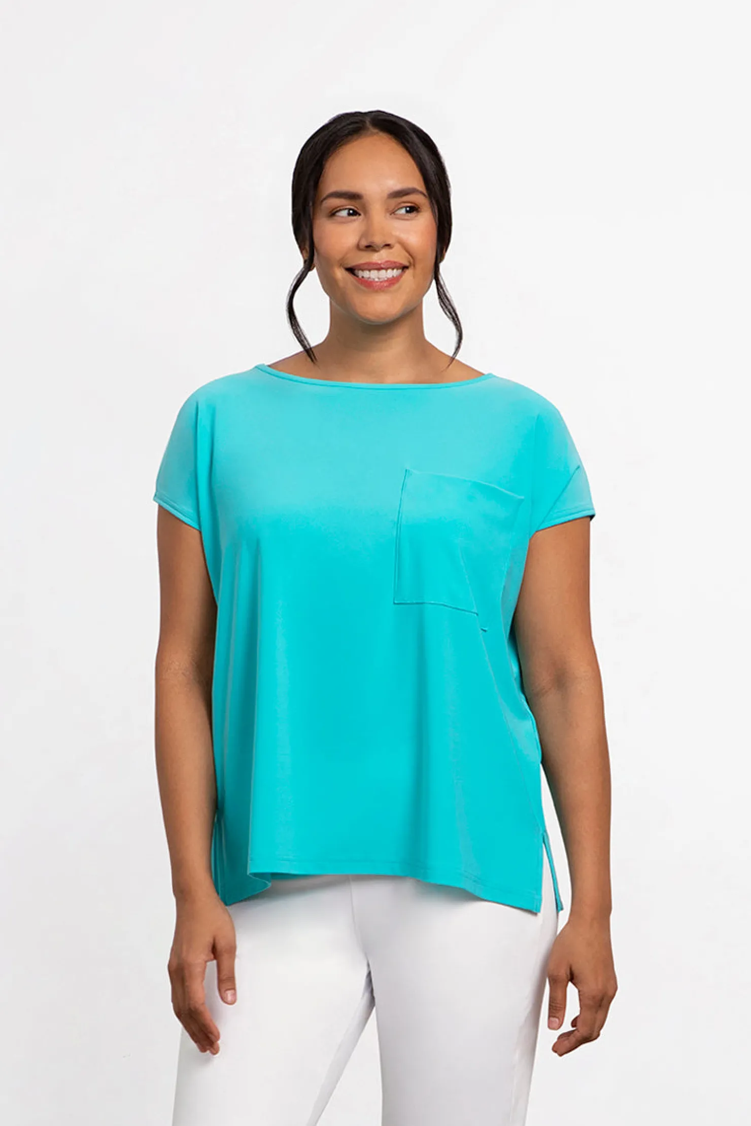 Sympli Tops>Dolman Pocket Top Aqua