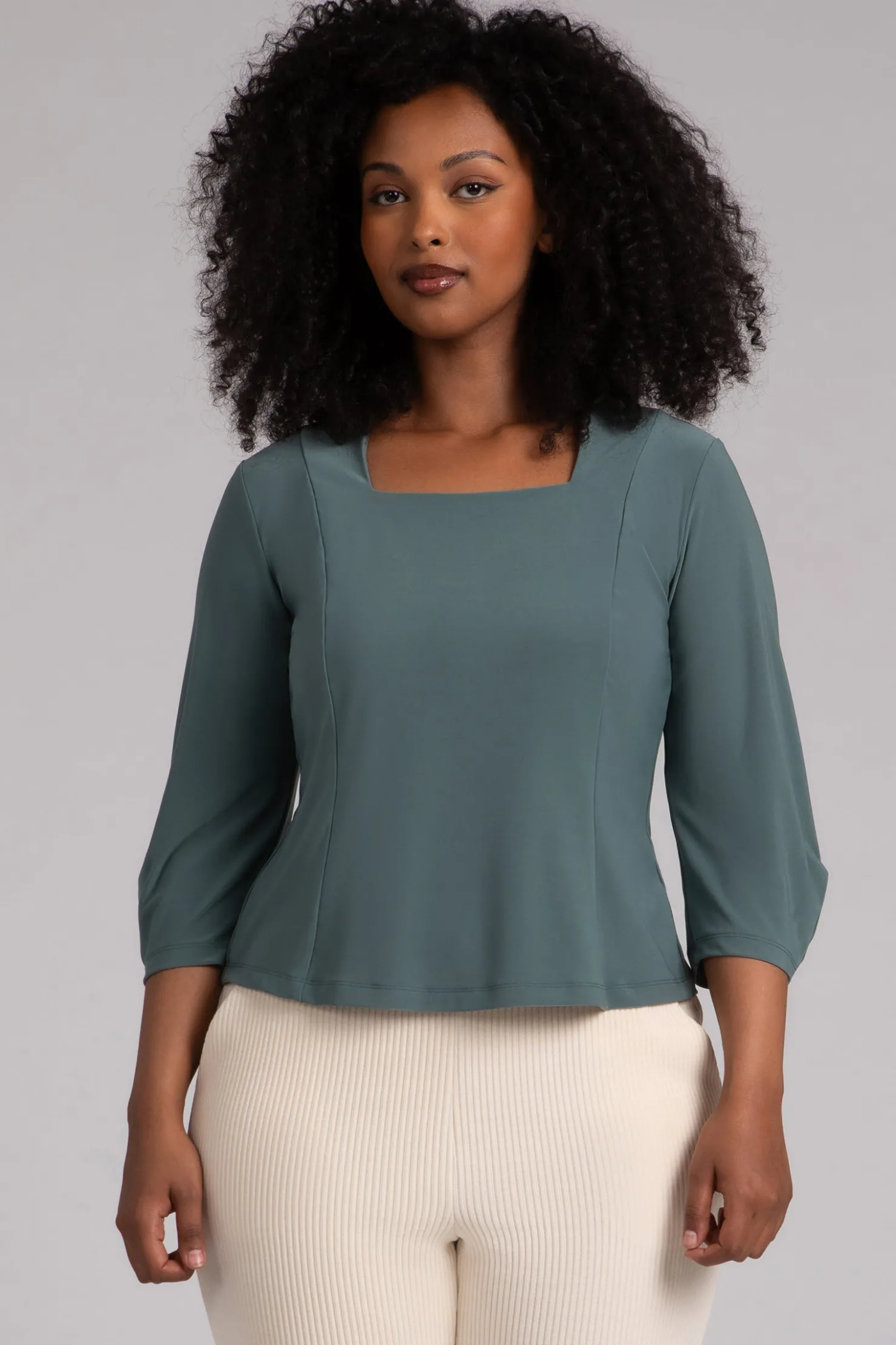 Sympli Tops>Fit N Flare Lantern Top Cactus