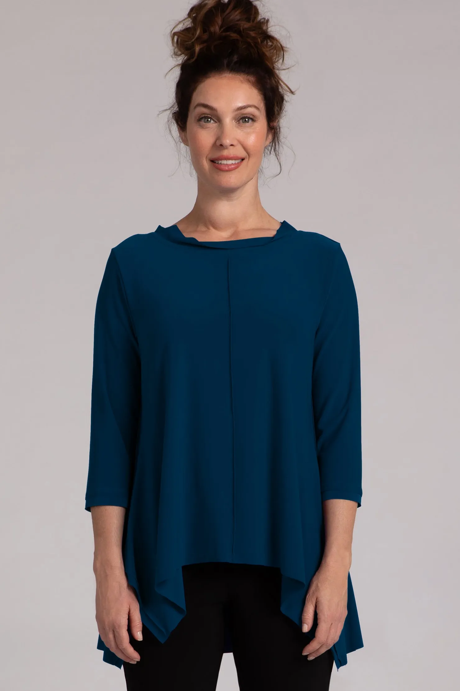 Sympli Tops>Flounce Top with Wide Funnel Collar Atlantis