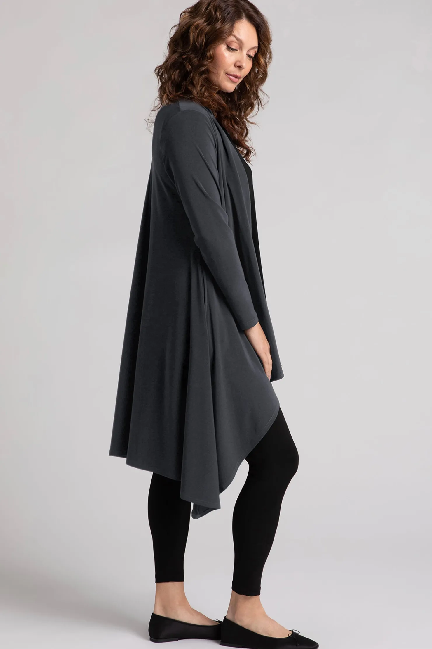 Sympli Sweaters & Cardigans>Flutter Duster Cardigan Graphite