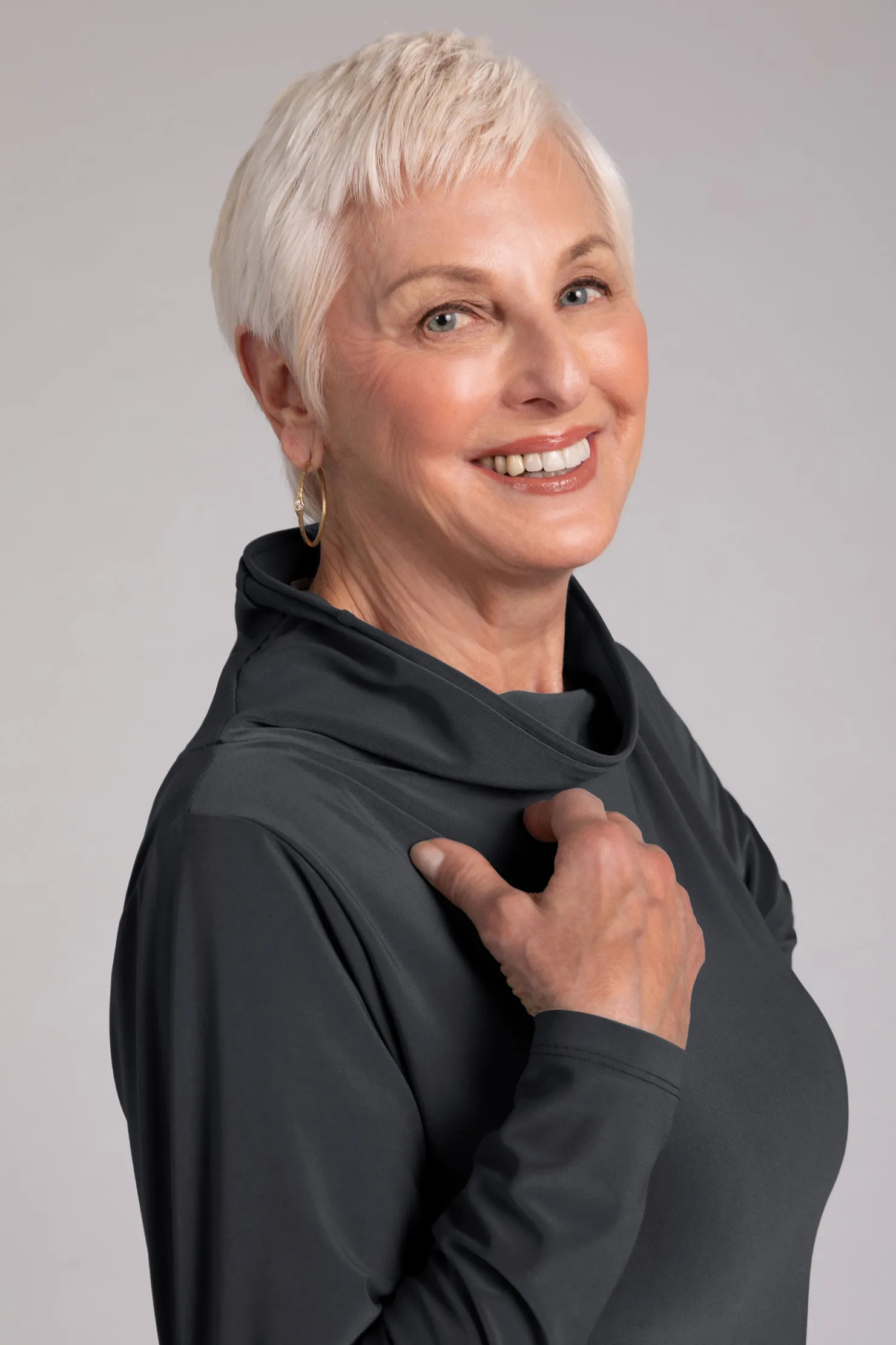 Sympli Tops>Funnel Neck Top Graphite