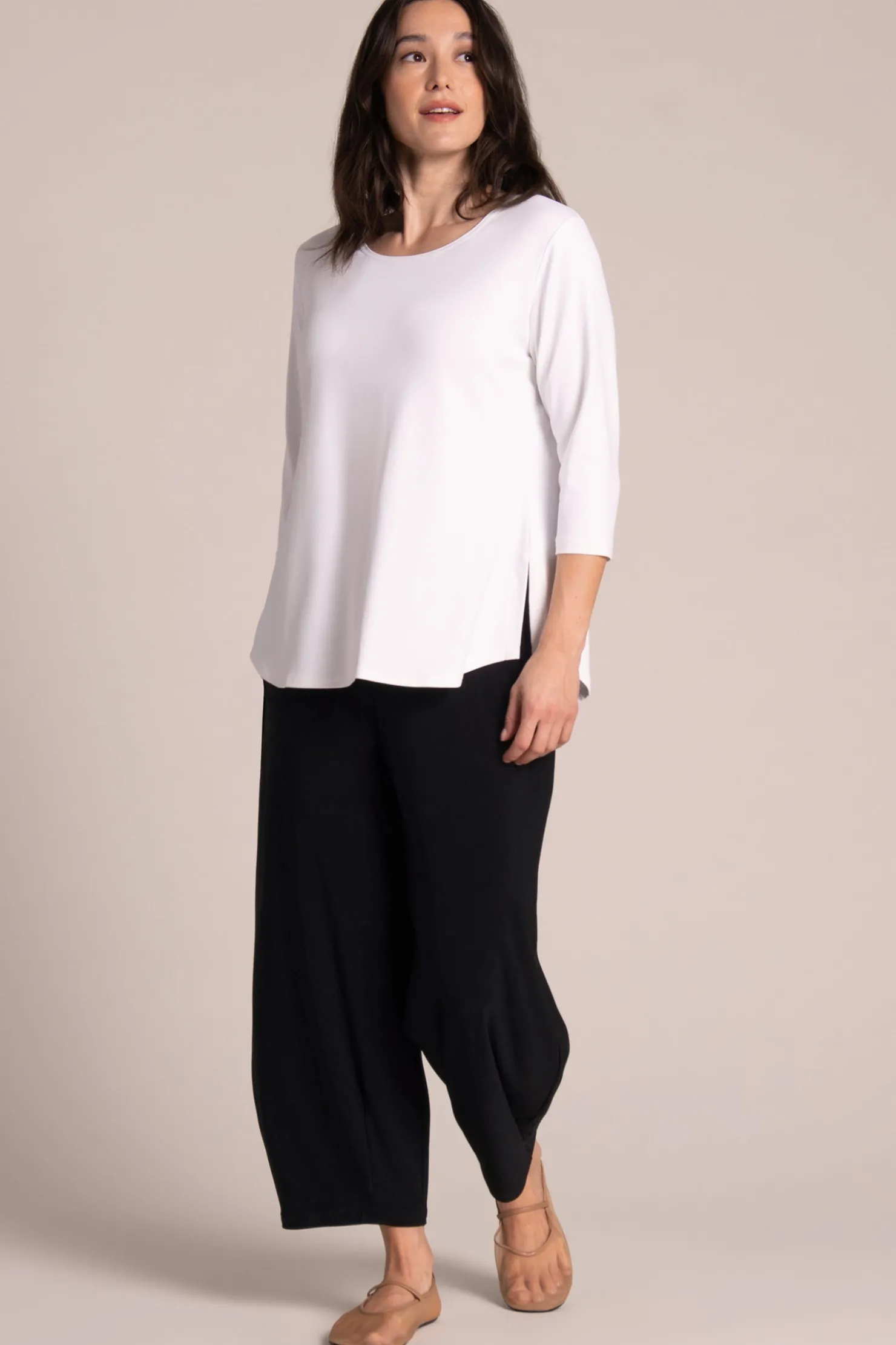 Sympli Tops>Go To Classic T-shirt Relax 3/4 Sleeve White