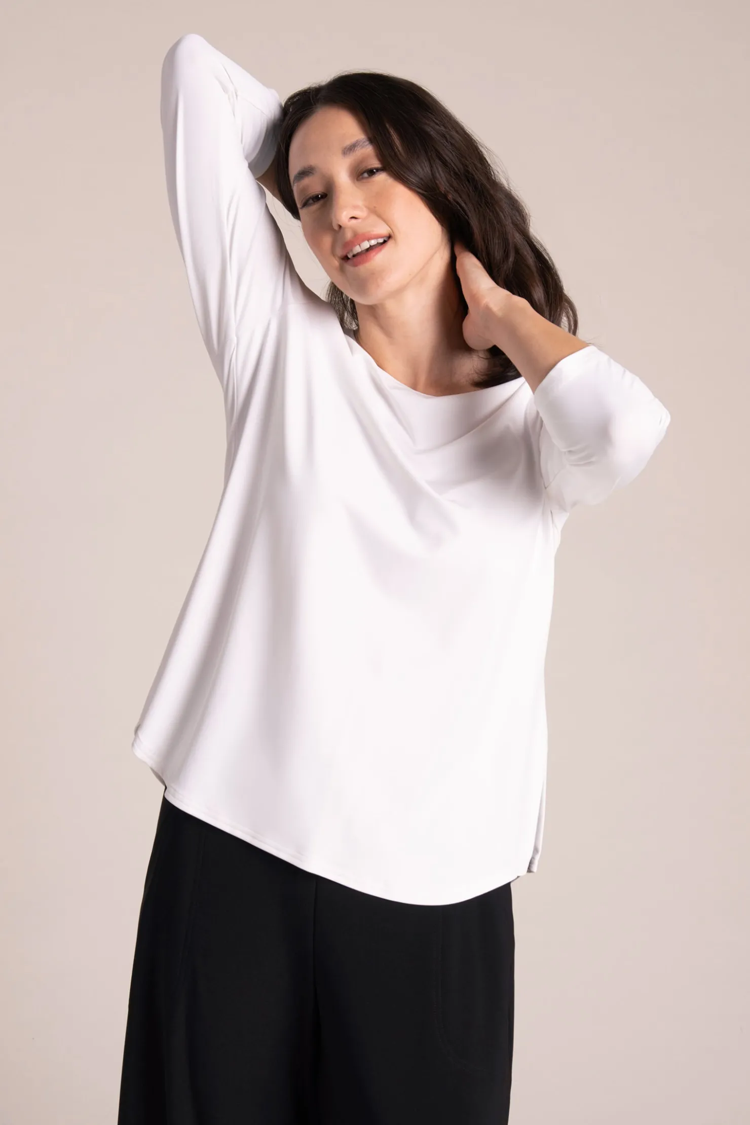 Sympli Tops>Go To Classic T-shirt Relax 3/4 Sleeve White