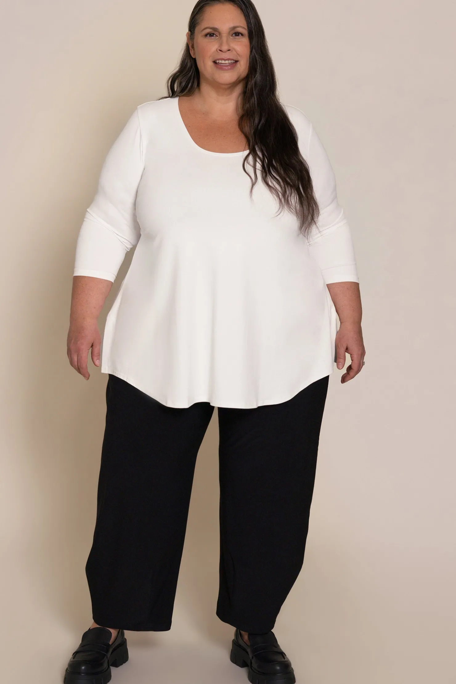 Sympli Tops>Go To Classic T-shirt Relax 3/4 Sleeve Plus White