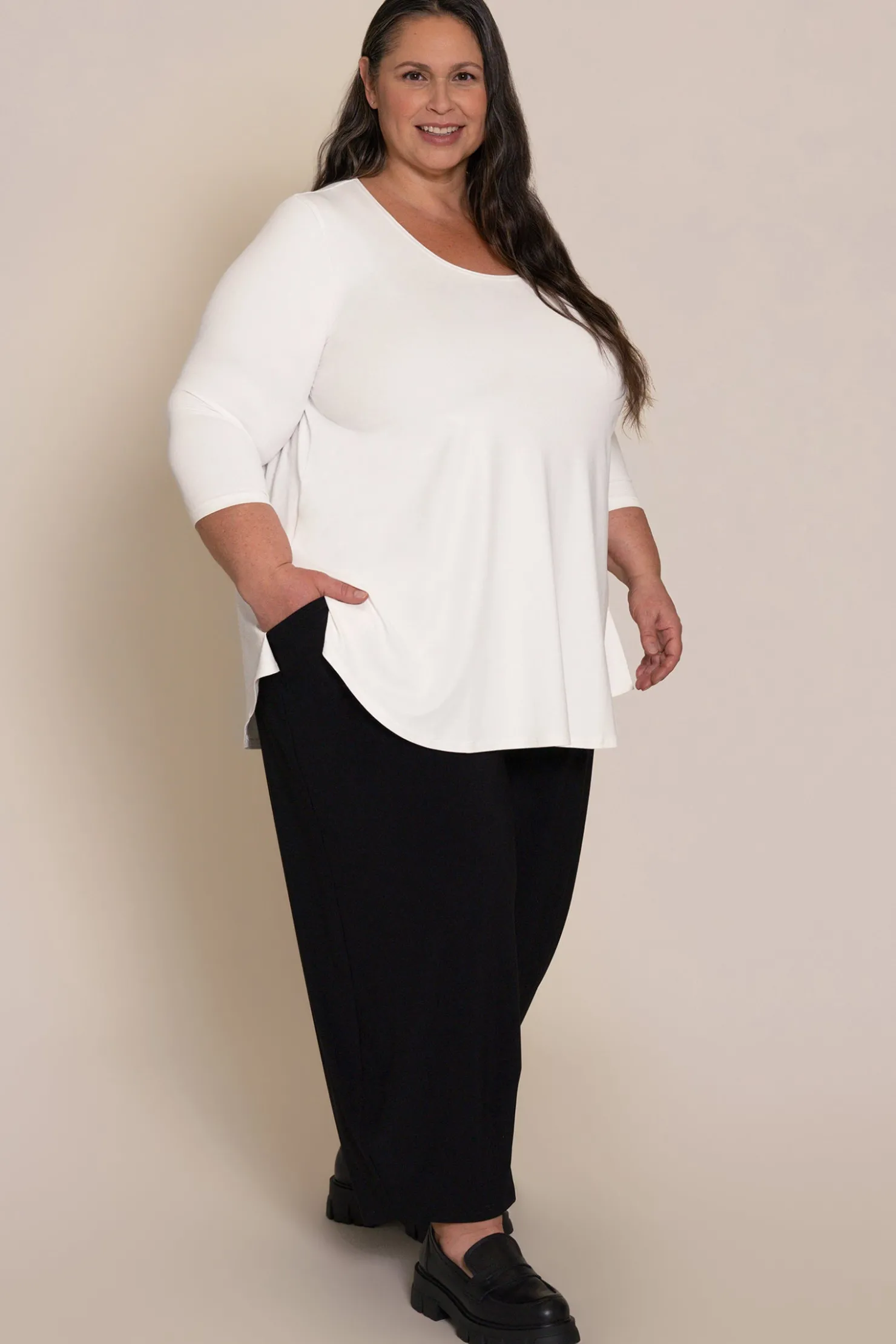 Sympli Tops>Go To Classic T-shirt Relax 3/4 Sleeve Plus White