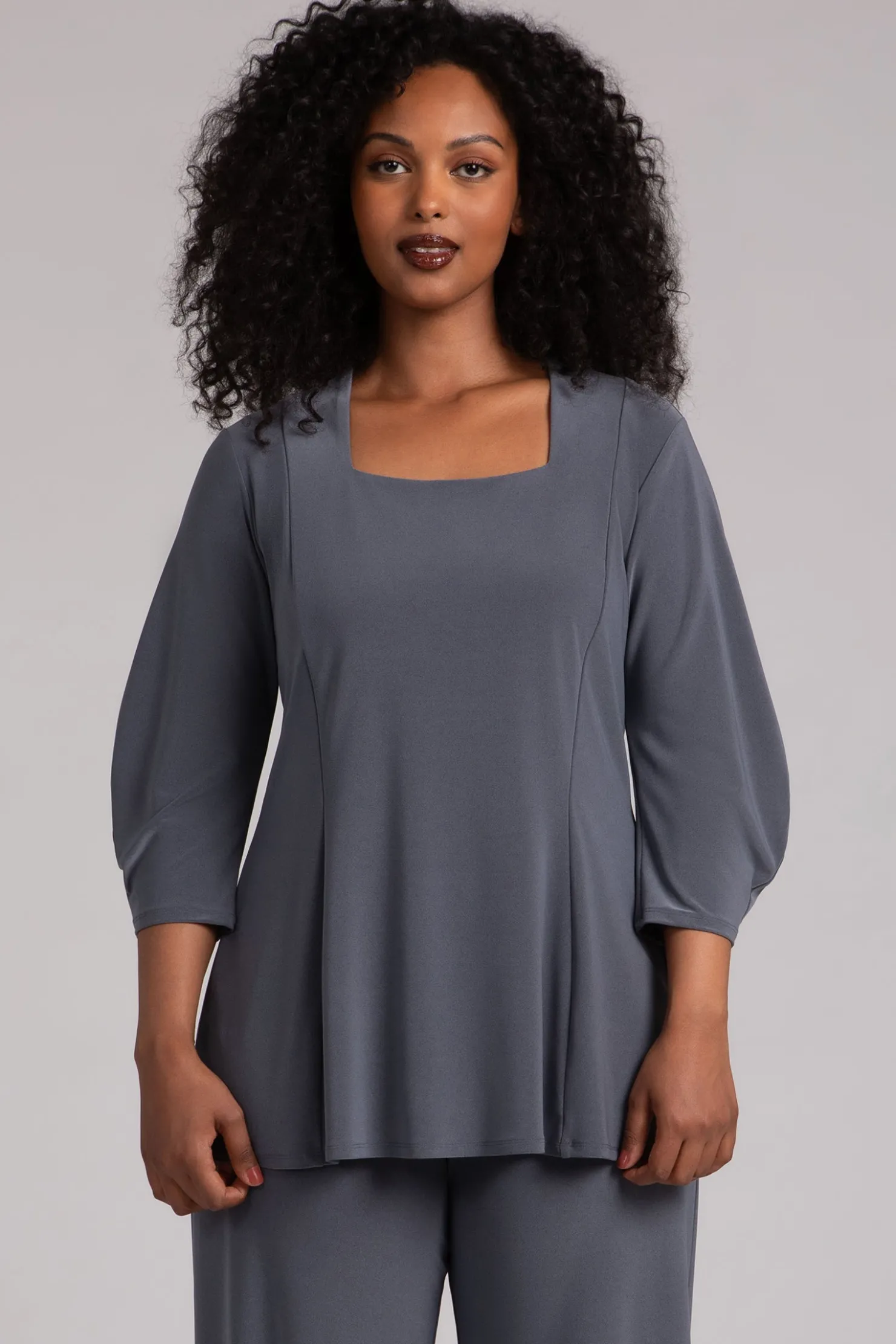 Sympli Tops>Lantern Tunic MelangeGunmetal