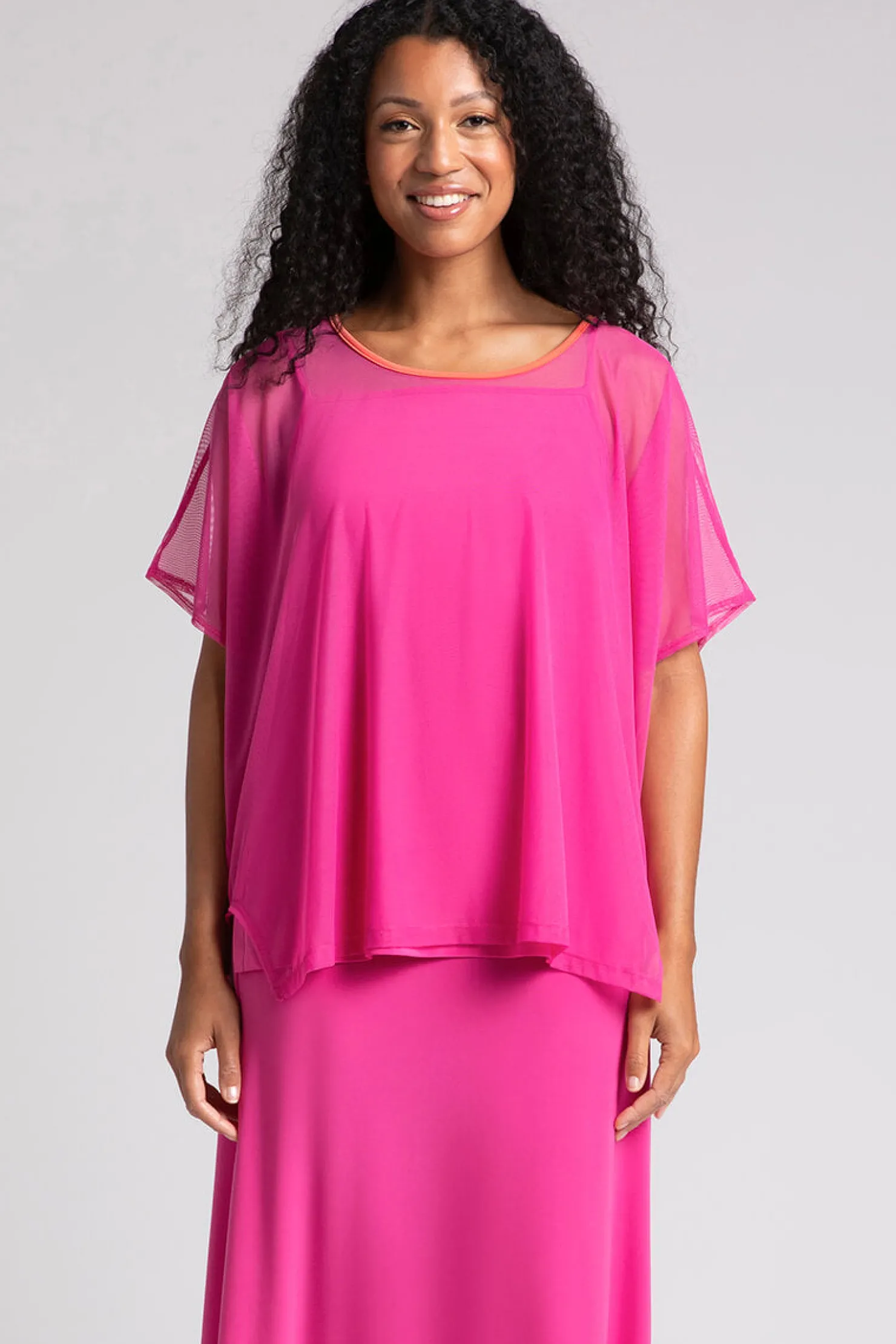 Sympli Tops>Mesh Slit Back Tunic Peony