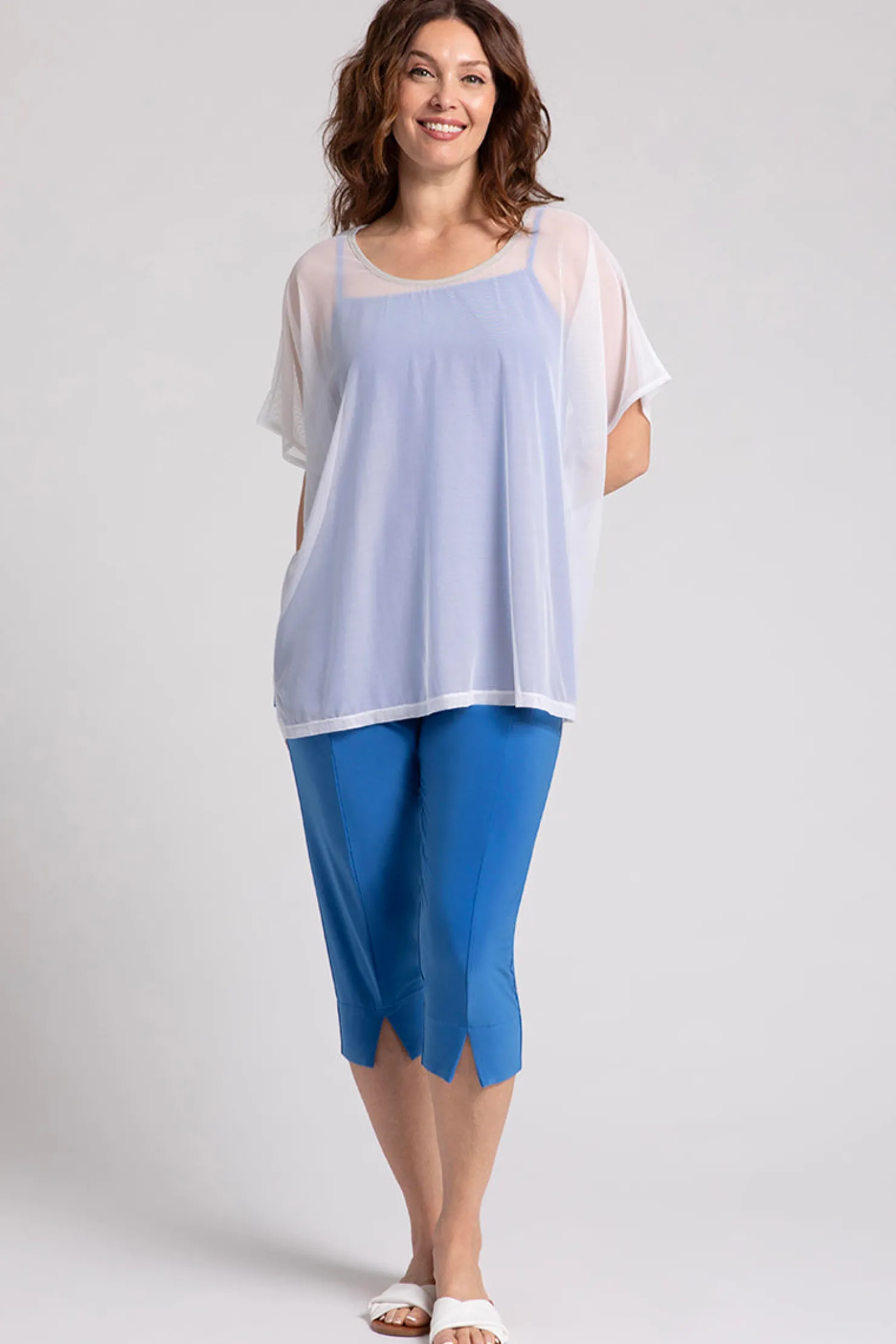 Sympli Tops>Mesh Slit Back Tunic White