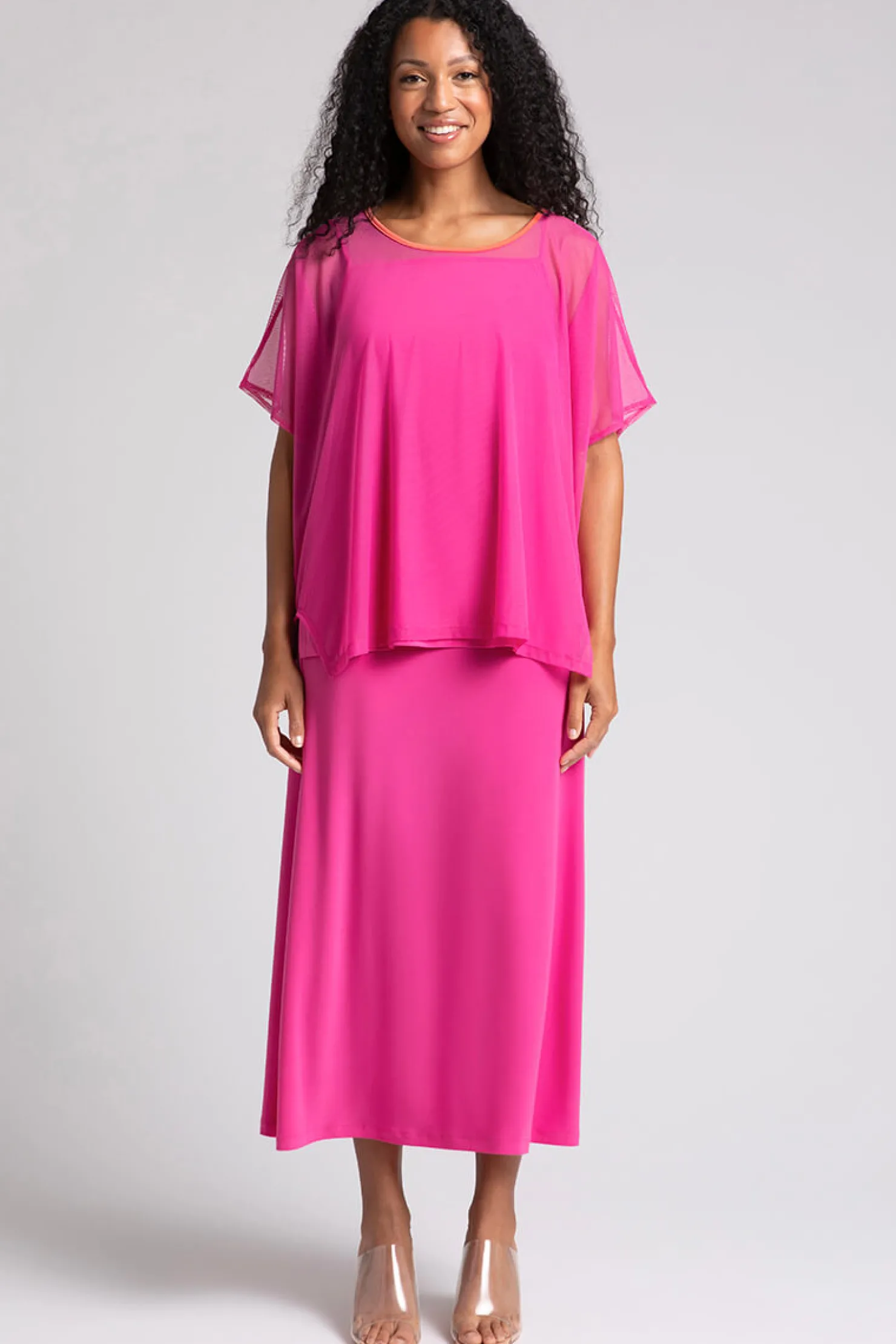Sympli Tops>Mesh Slit Back Tunic Peony