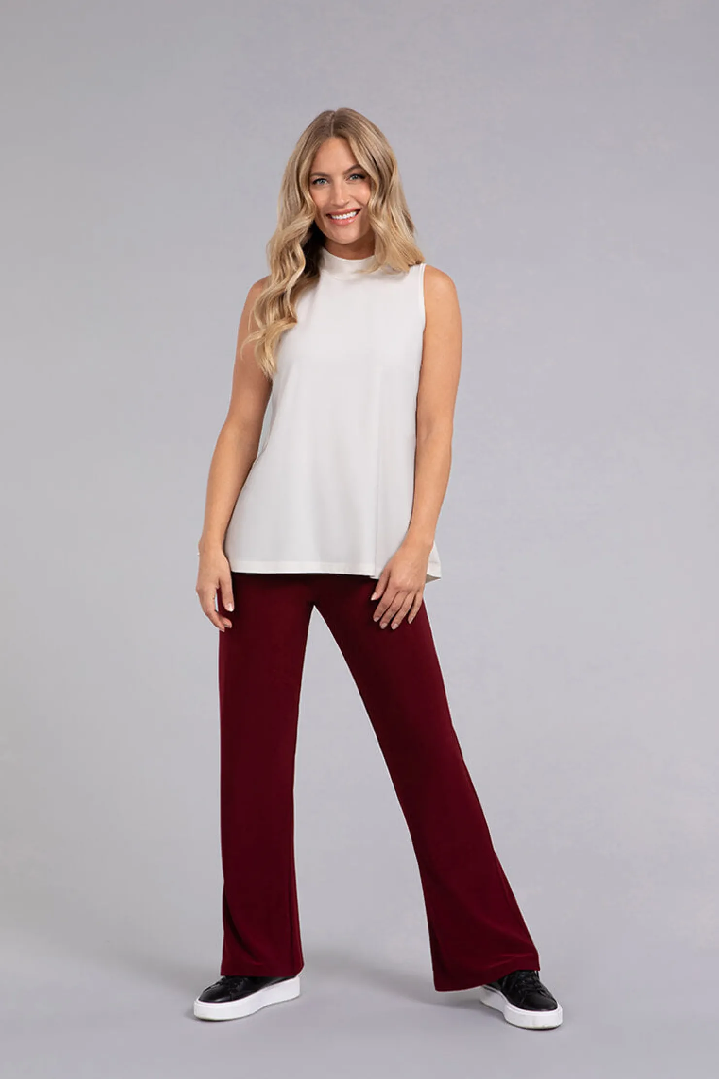 Sympli Tops>Mock Neck Tank Ivory