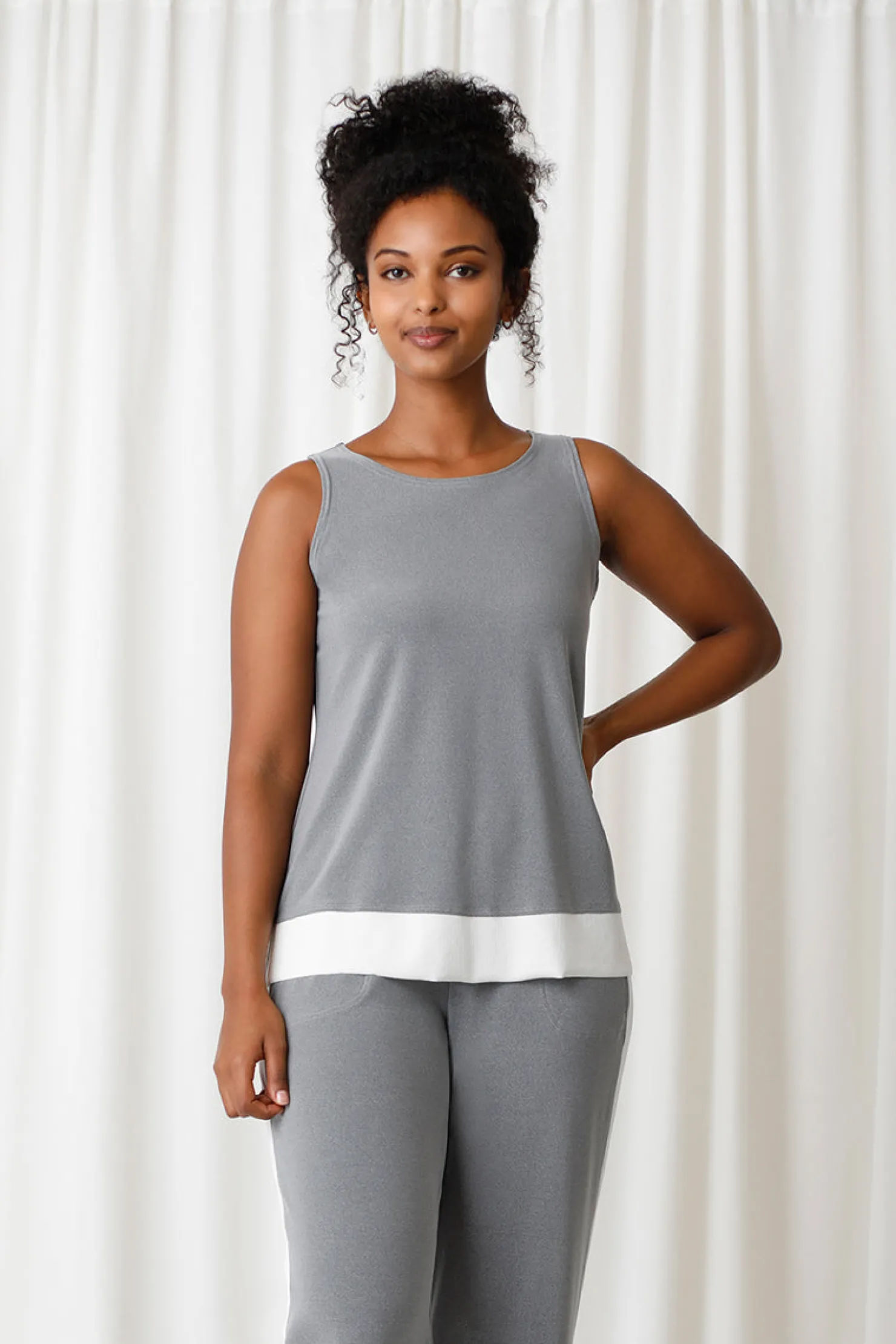 Sympli Tops>Motion Tank MelangeSilver/Wht
