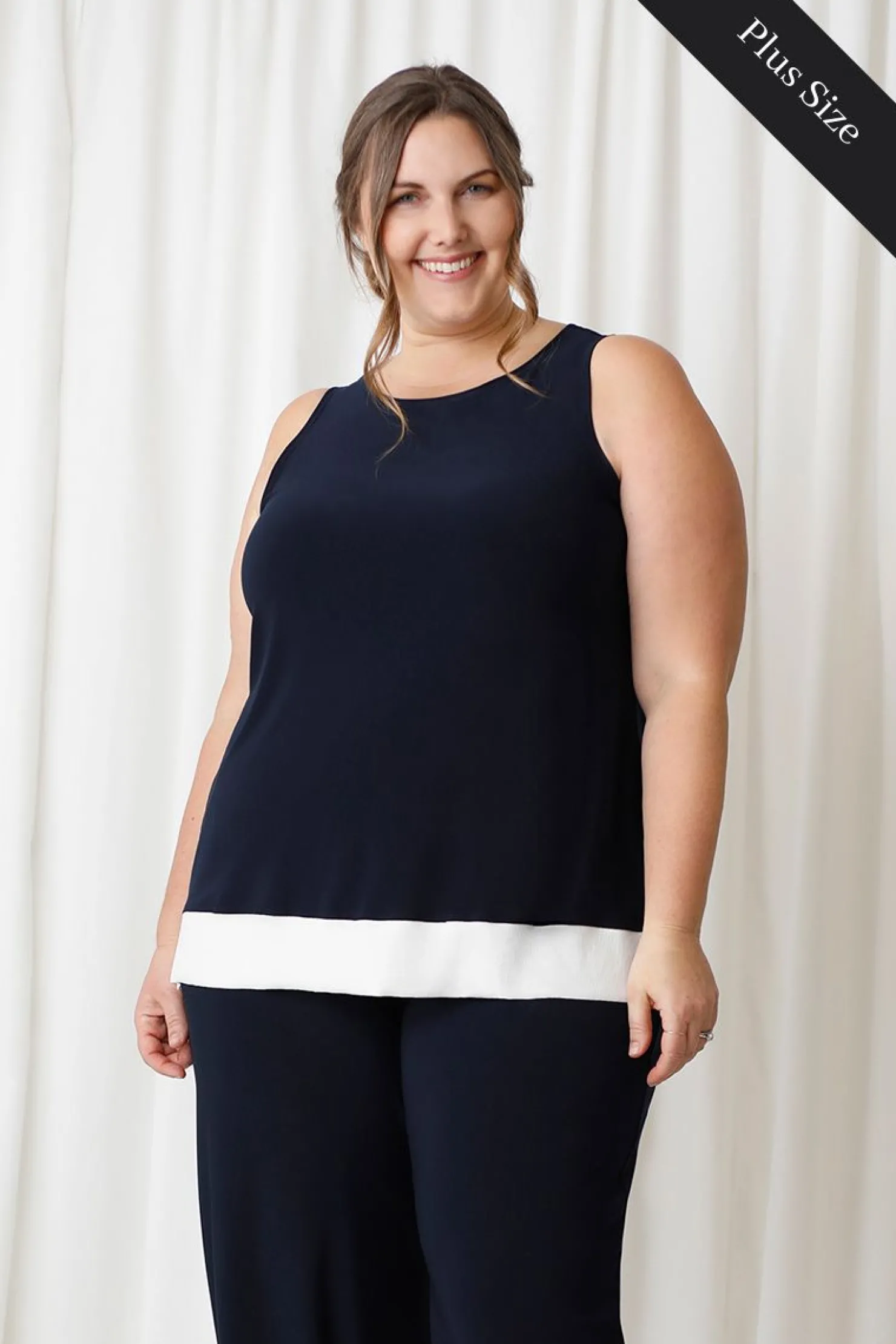 Sympli Tops>Motion Tank Plus Navy/Wht