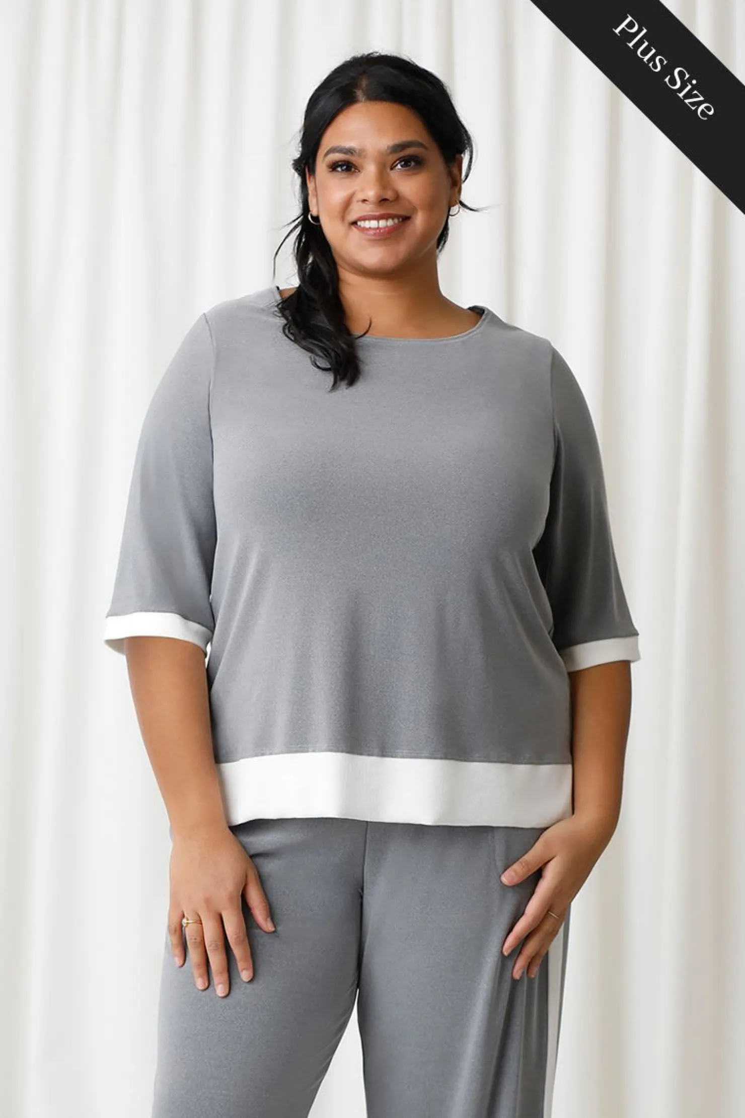 Sympli Tops>Motion Trim Top Plus MelangeSilver/Wht