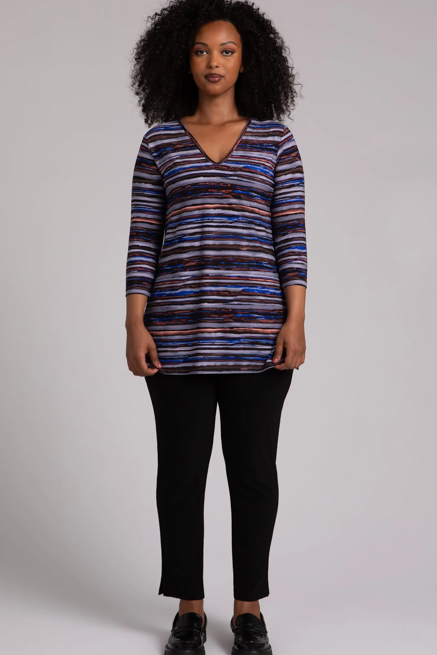 Sympli Tops>Nu Ideal V-Neck Tunic ElementalStripes