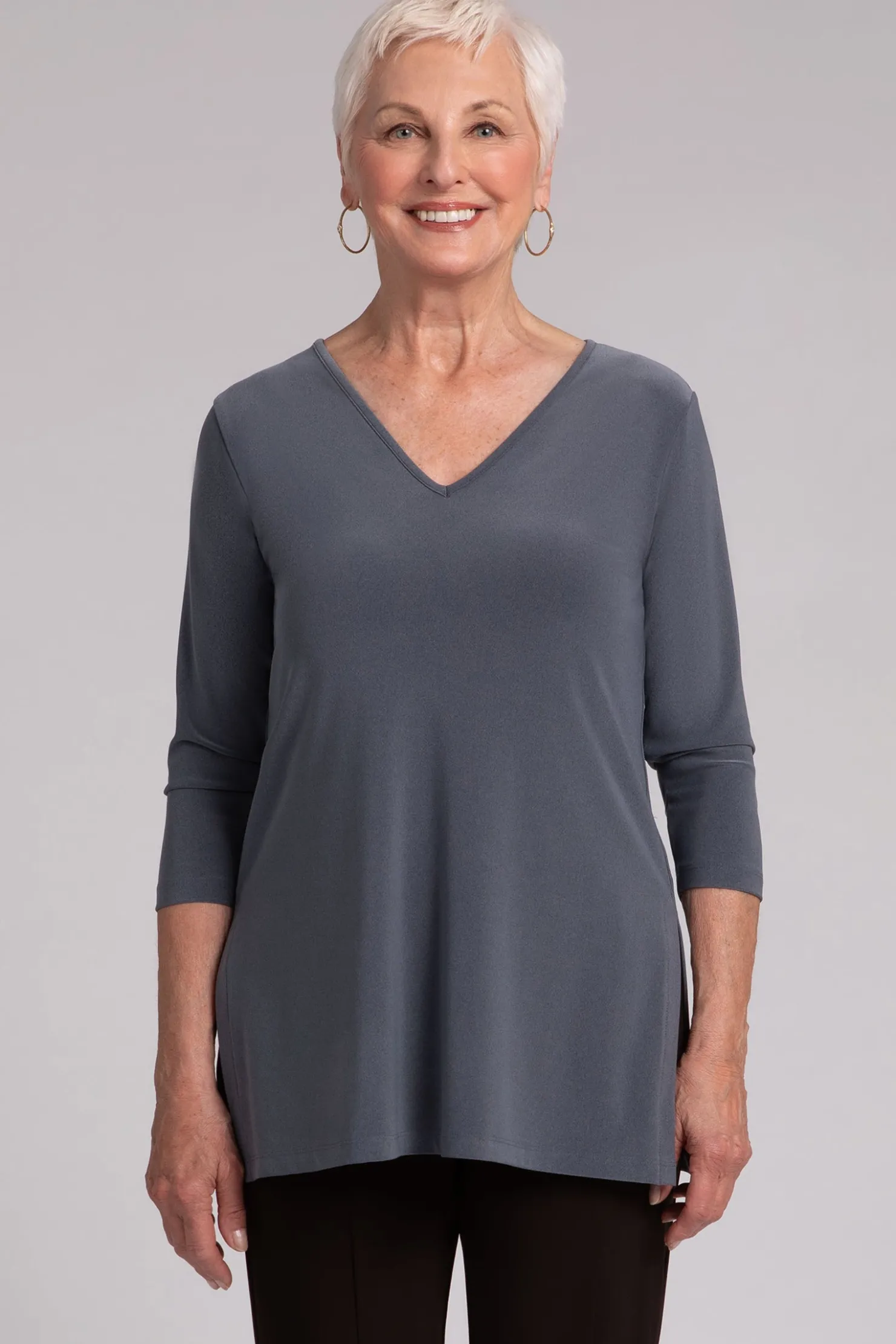 Sympli Tops>Nu Ideal V-Neck Tunic MelangeGunmetal