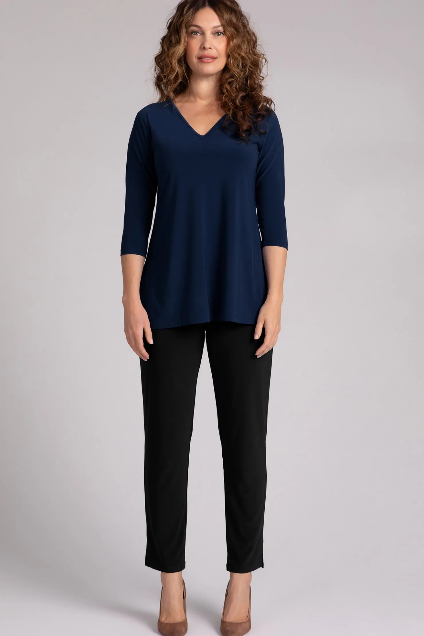 Sympli Tops>Nu Ideal V-Neck Tunic Navy