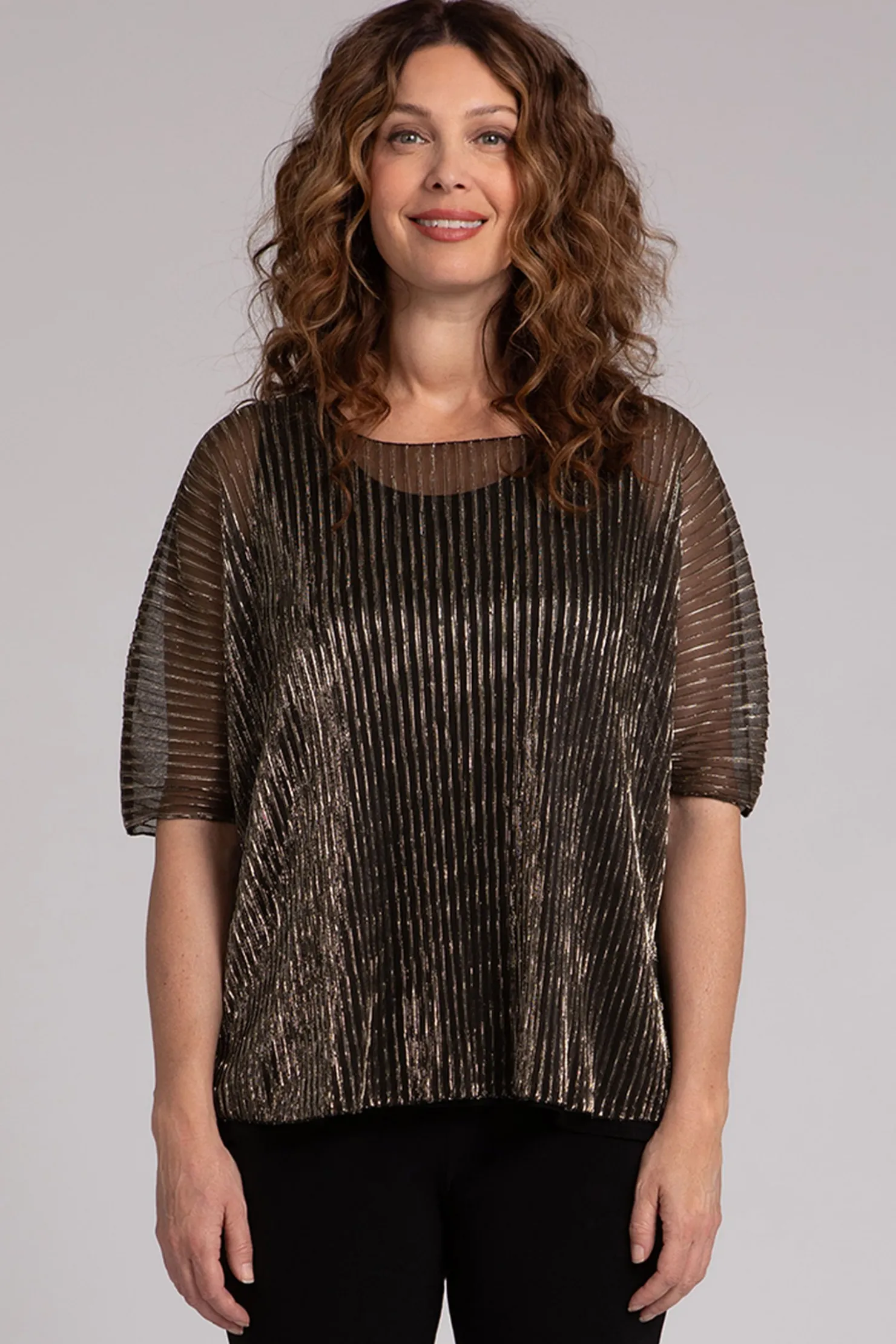 Sympli Tops>Pleated Mesh Nu Clip Top Black/Gold