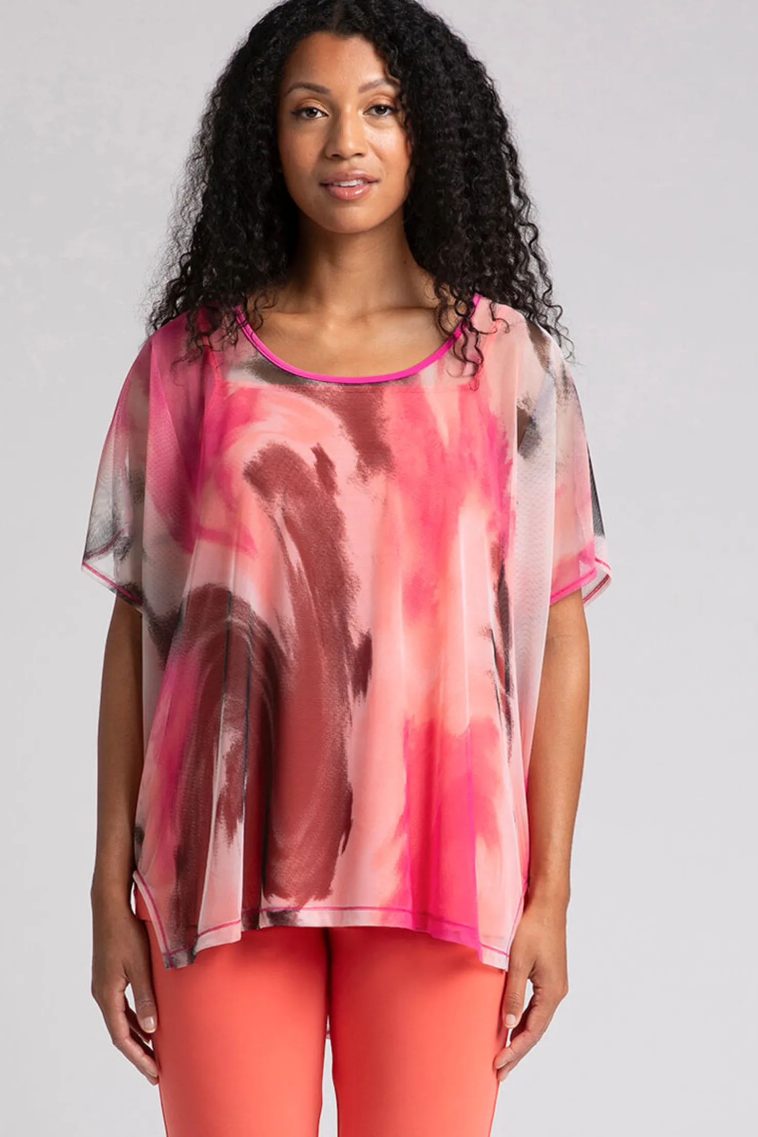 Sympli Tops>Printed Mesh Slit Back Tunic MarblePrint