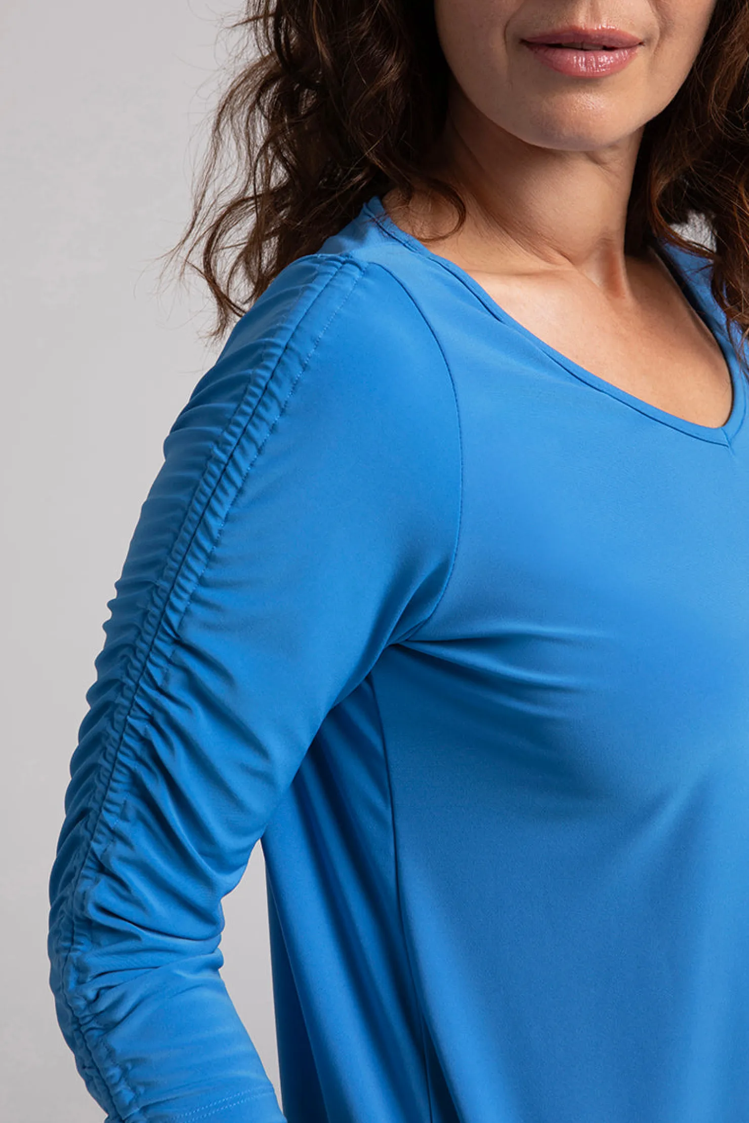 Sympli Tops>Revelry Top with Rusched Sleeve Marine