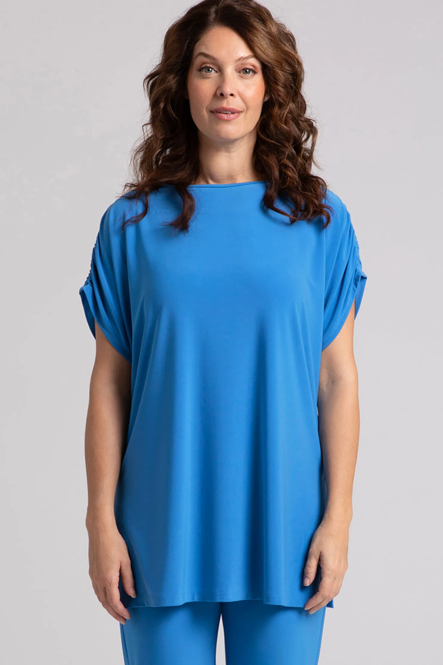 Sympli Tops>Revelry Tunic with Ruched Shoulder Marine