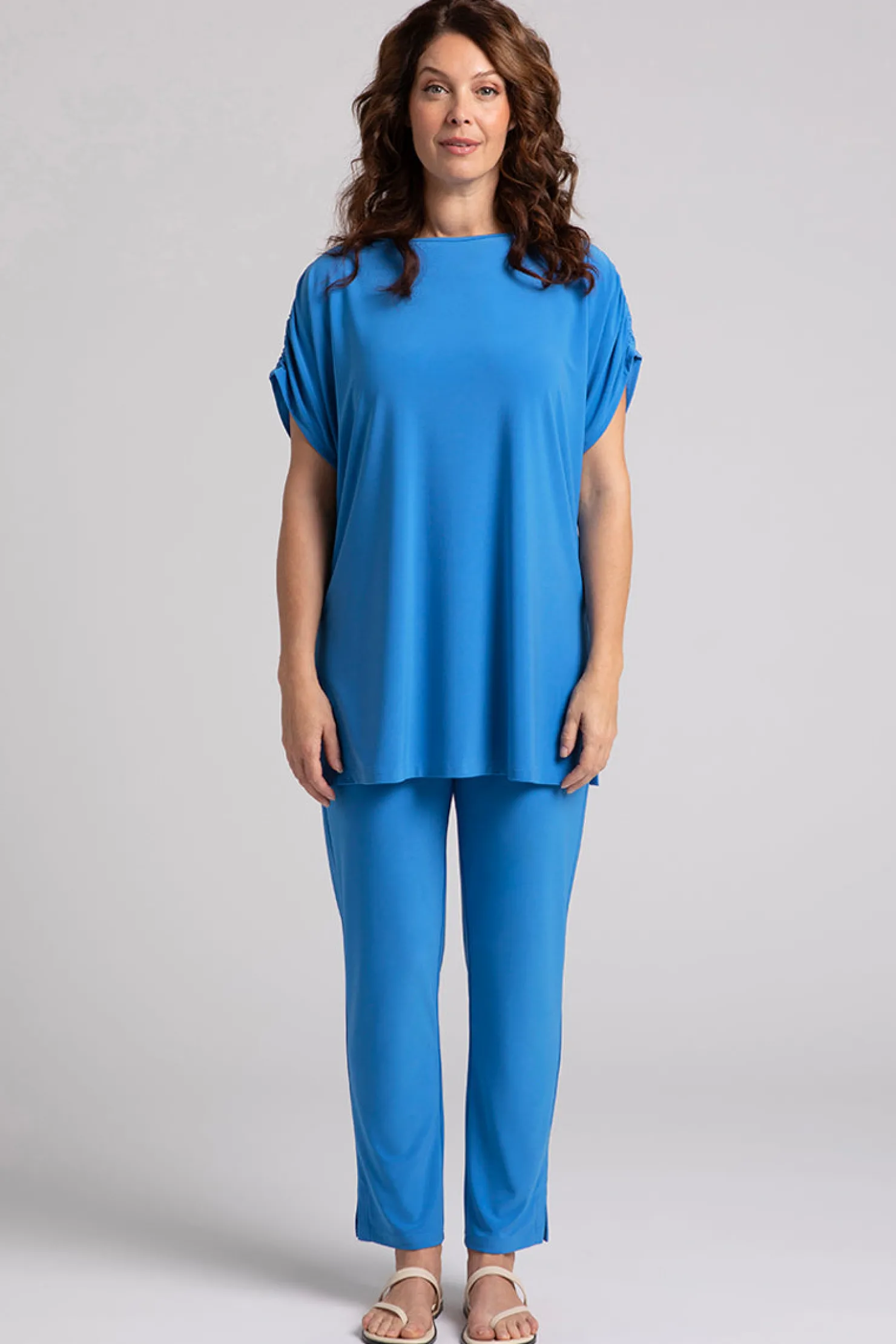 Sympli Tops>Revelry Tunic with Ruched Shoulder Marine