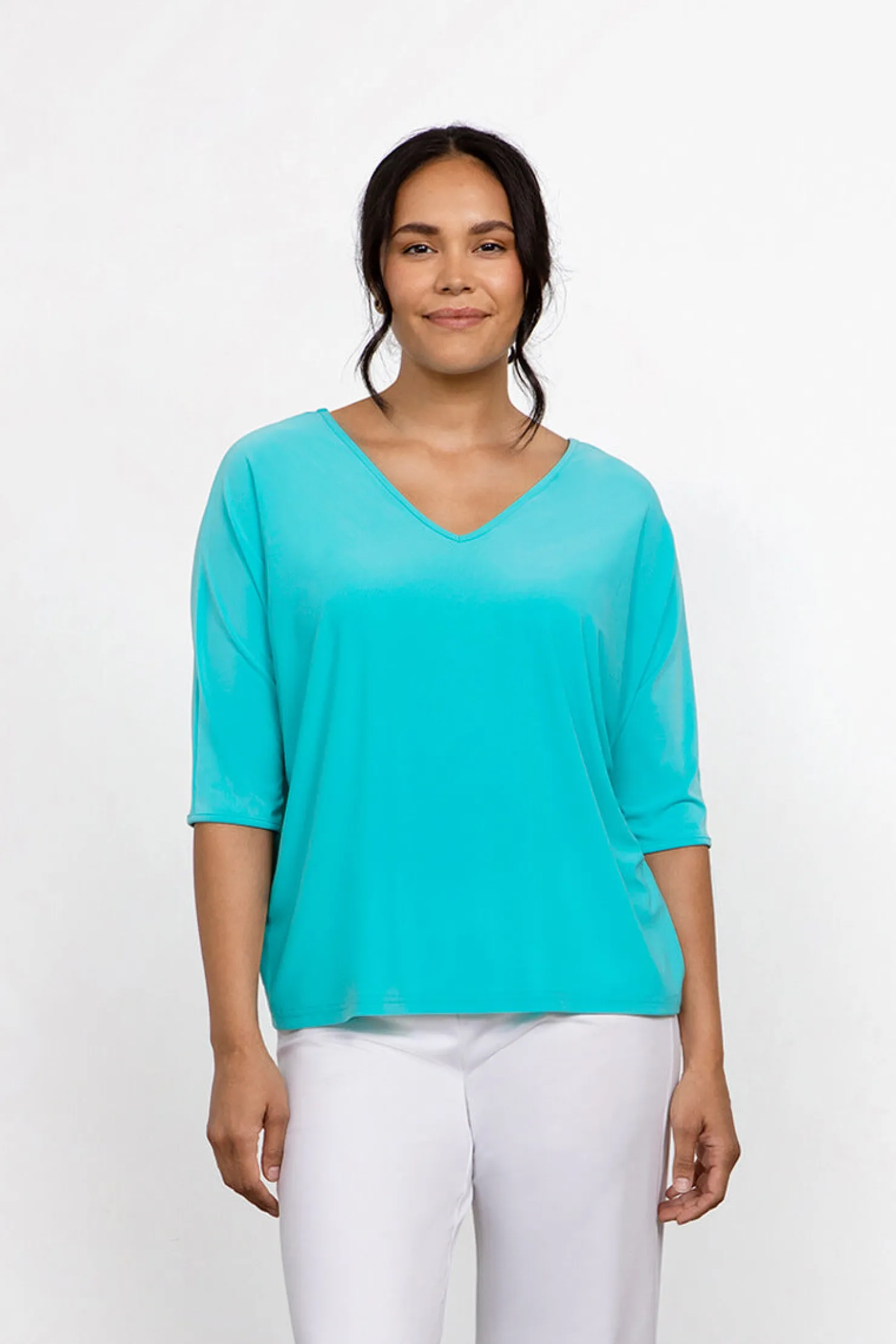 Sympli Tops>Reversible Cinch Top Aqua