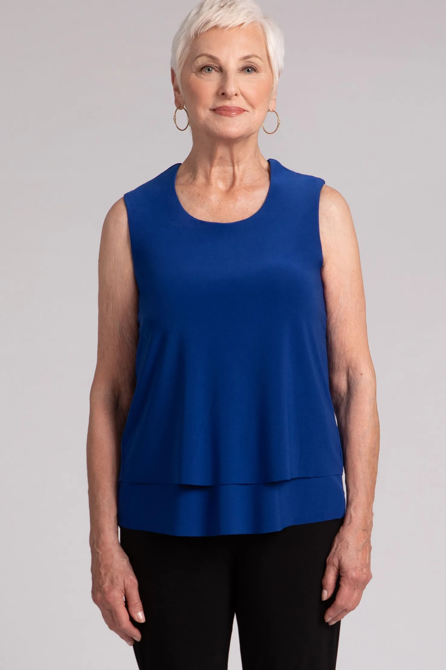 Sympli Tops>Sleeveless Double Layer Shell Twilight