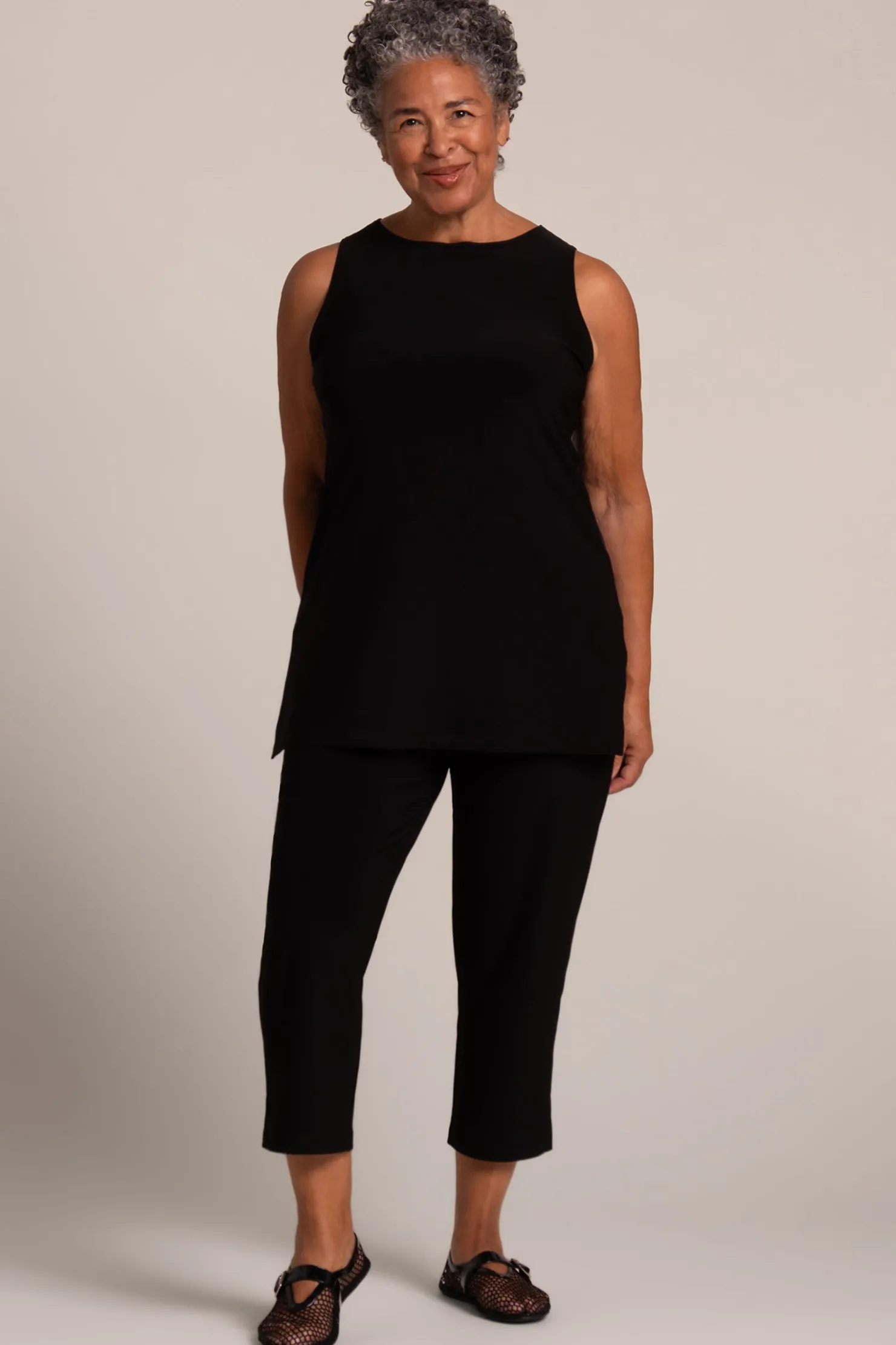 Sympli Tops>Sleeveless Nu Ideal Tunic Black