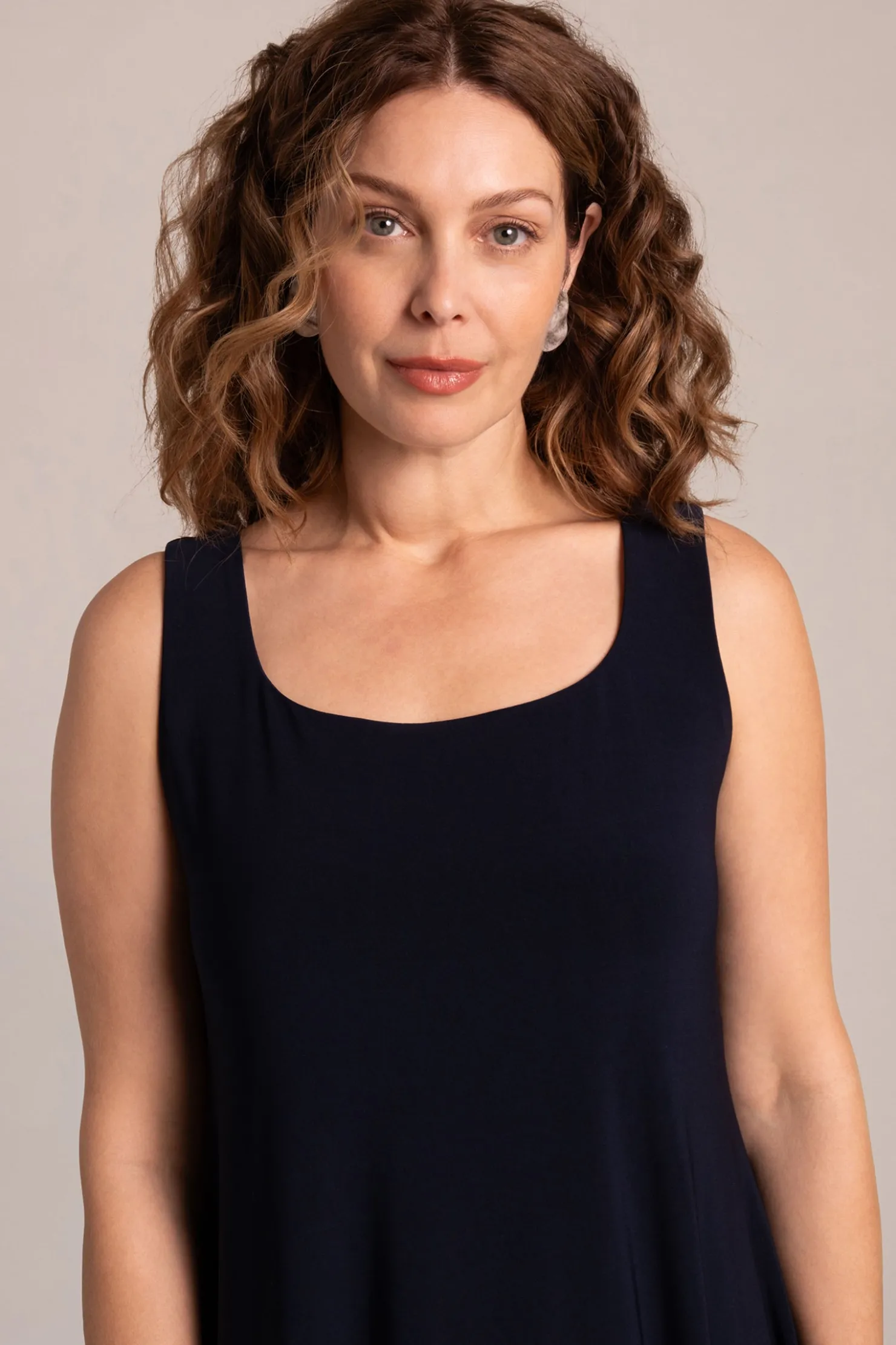 Sympli Dresses>Square Neck Fit and Flare Dress Navy
